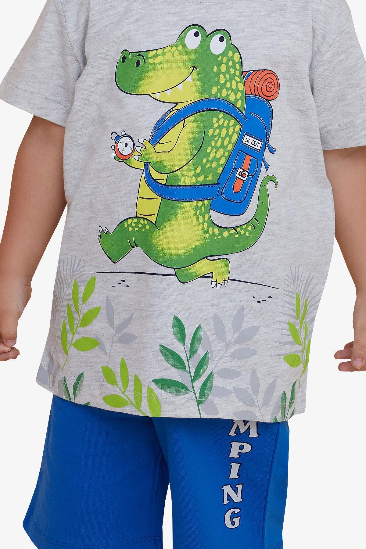 Breeze Erkek Çocuk Şortlu Takım Kampçı Timsah Baskılı 2-6 Yaş, Açık Gri Melanj fotoğrafı 2 (önizleme)