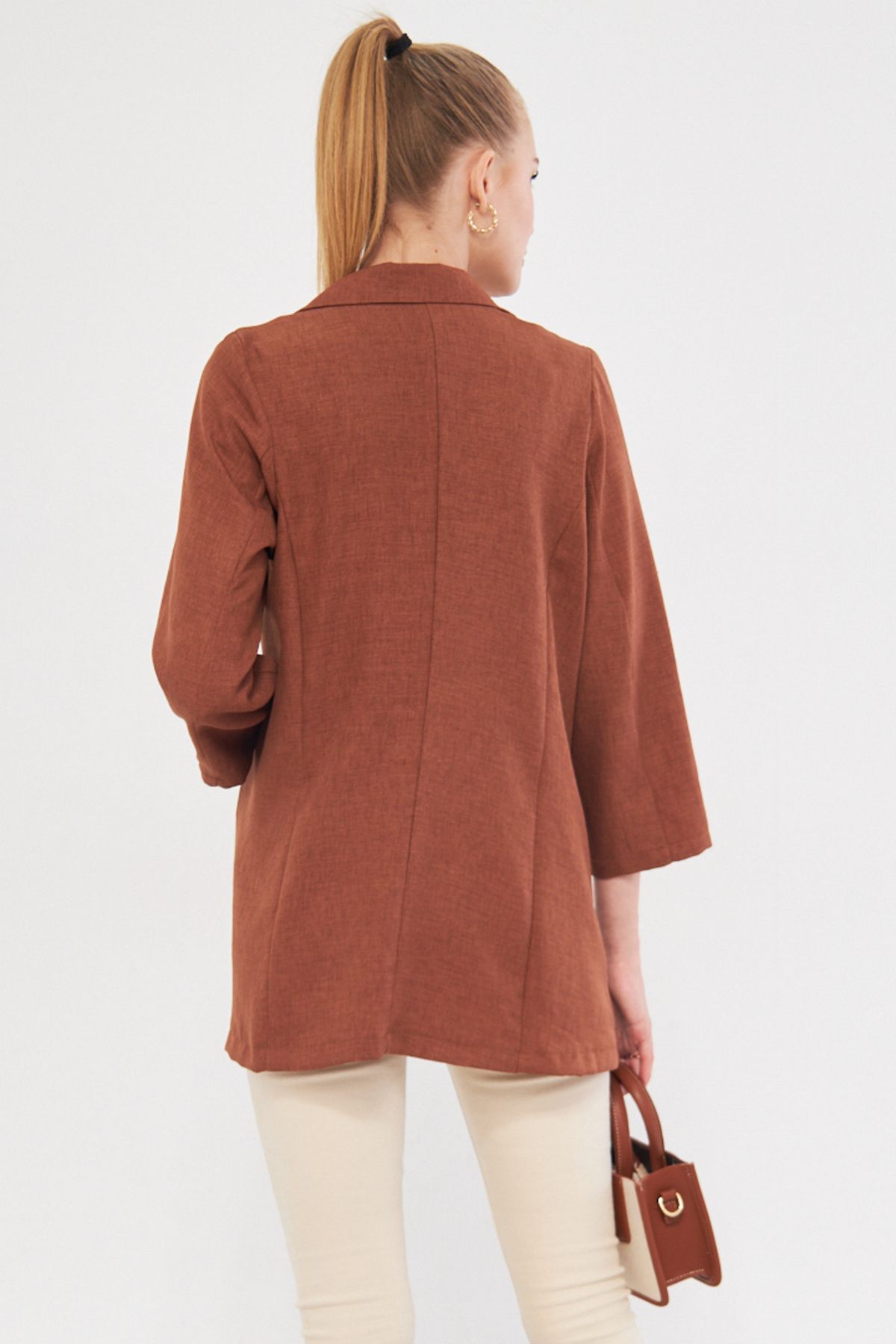 armonika-Women's Brown Oversize Jacket with Pockets Arm-24Y 001115 6