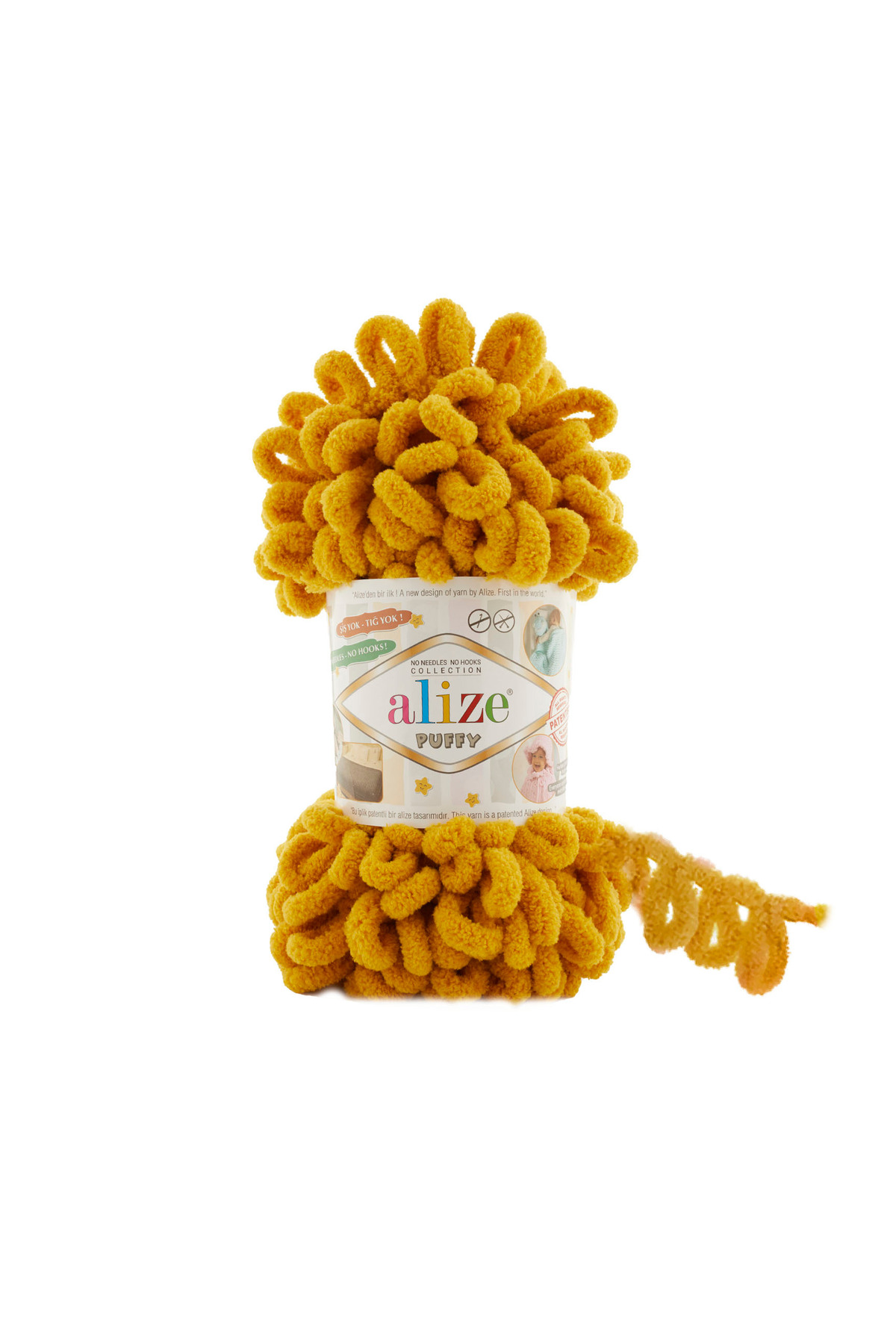 15 Pieces - 3 Packs - 02 Mustard Alize Puffy Hand Knit Blanket Snoozies Scarf Cardigan Mop Yarn