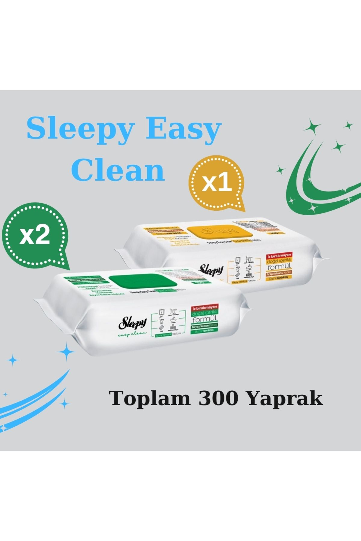 Sleepy Easy Clean 3'lü -2 Ad Beyaz Sabun & 1 Adet Arap Sabunu Katkılı Yüzey Temizlik Havlusu