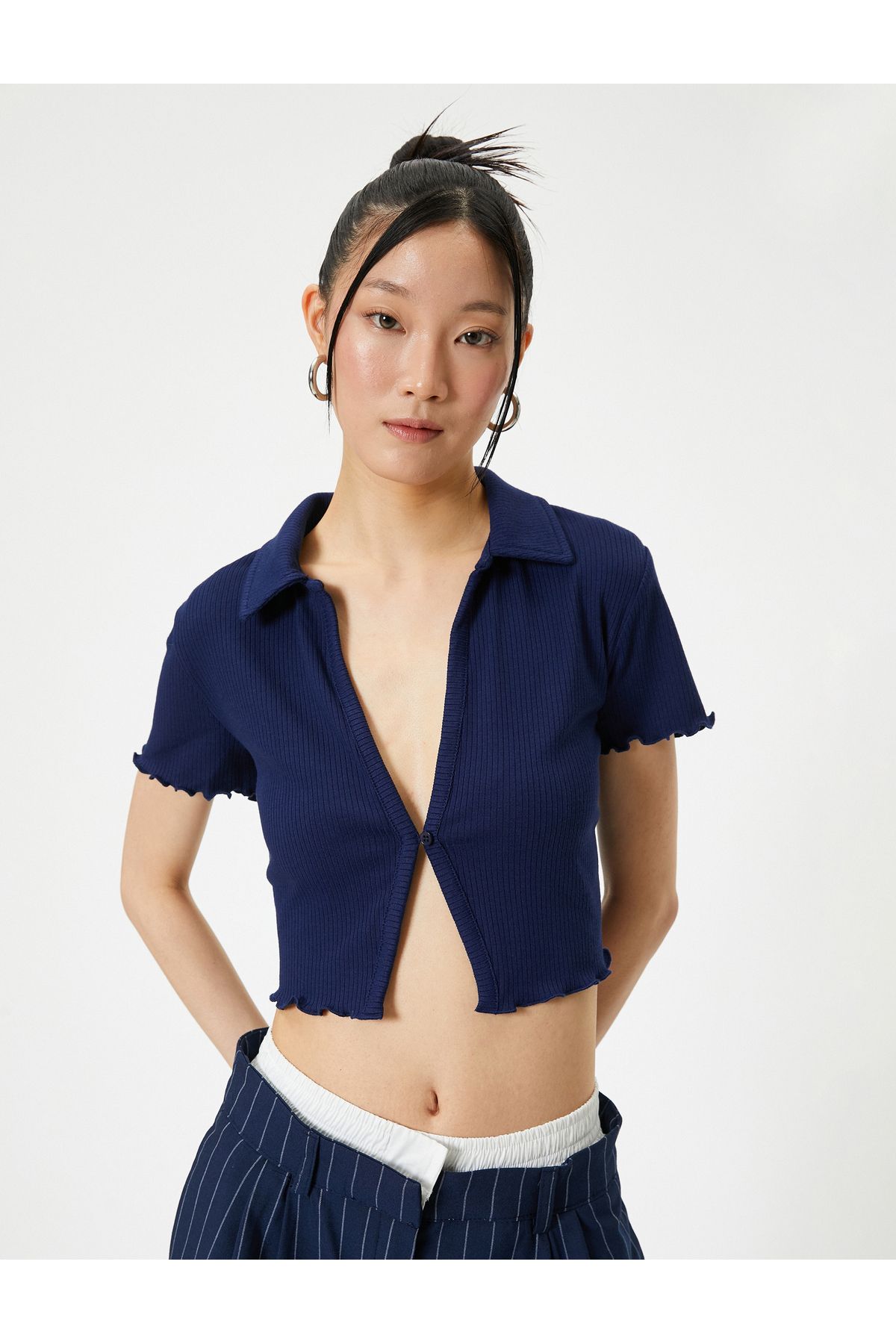Koton Yeni Sezon Crop Polo Tişört Kısa Kollu Slim Fit