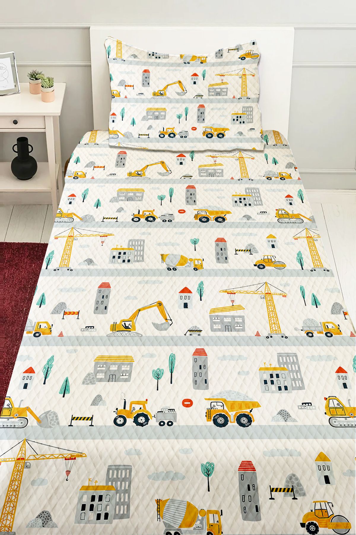 Else Dekor-Engineering Vehicles Construction Patterned Boys' Single Pique Set Quilted Bedspread 1