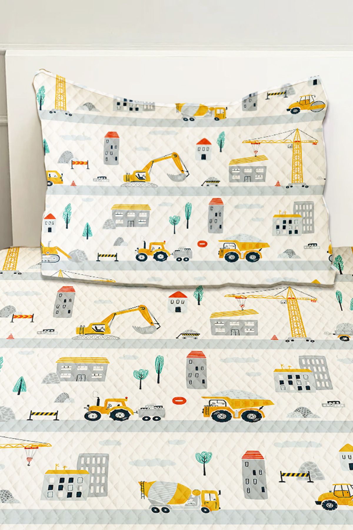 Else Dekor-Engineering Vehicles Construction Patterned Boys' Single Pique Set Quilted Bedspread 3