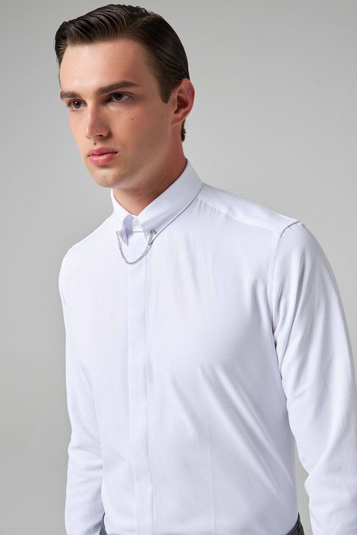 Twn-Slim Fit White Dobby Shirt 3