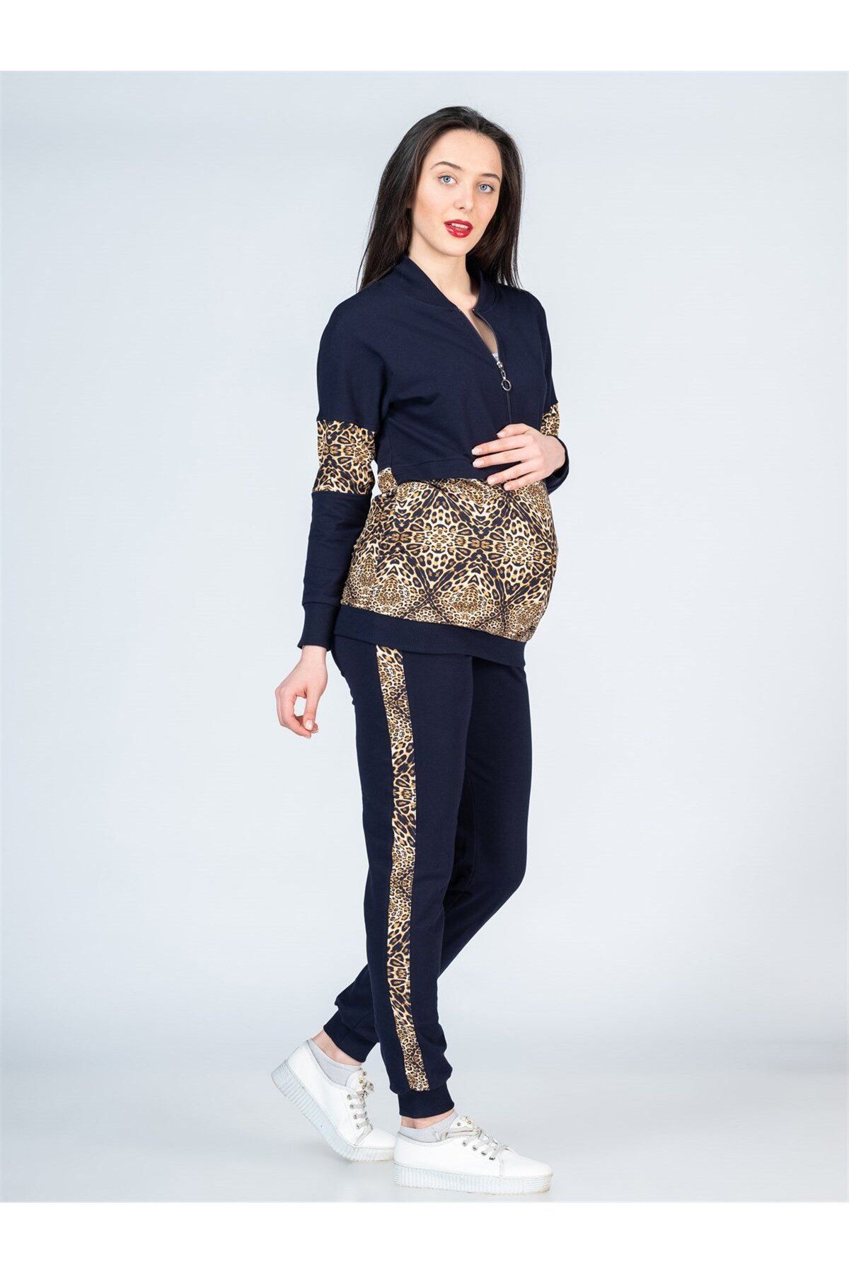BUSA-Pregnant Leopard Detailed Tracksuit Navy Blue 3