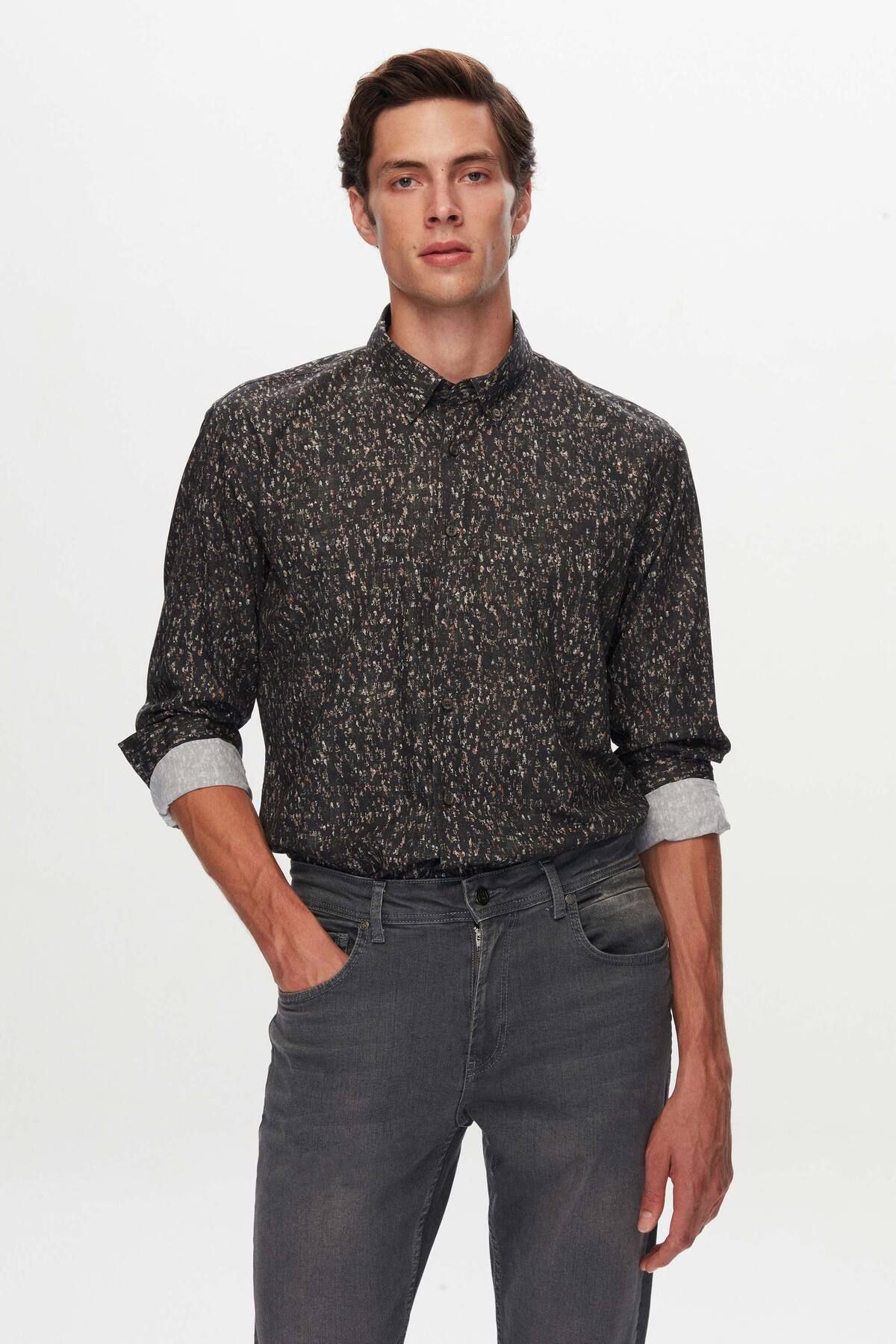 Twn-Slim Fit Khaki Printed Shirt 4