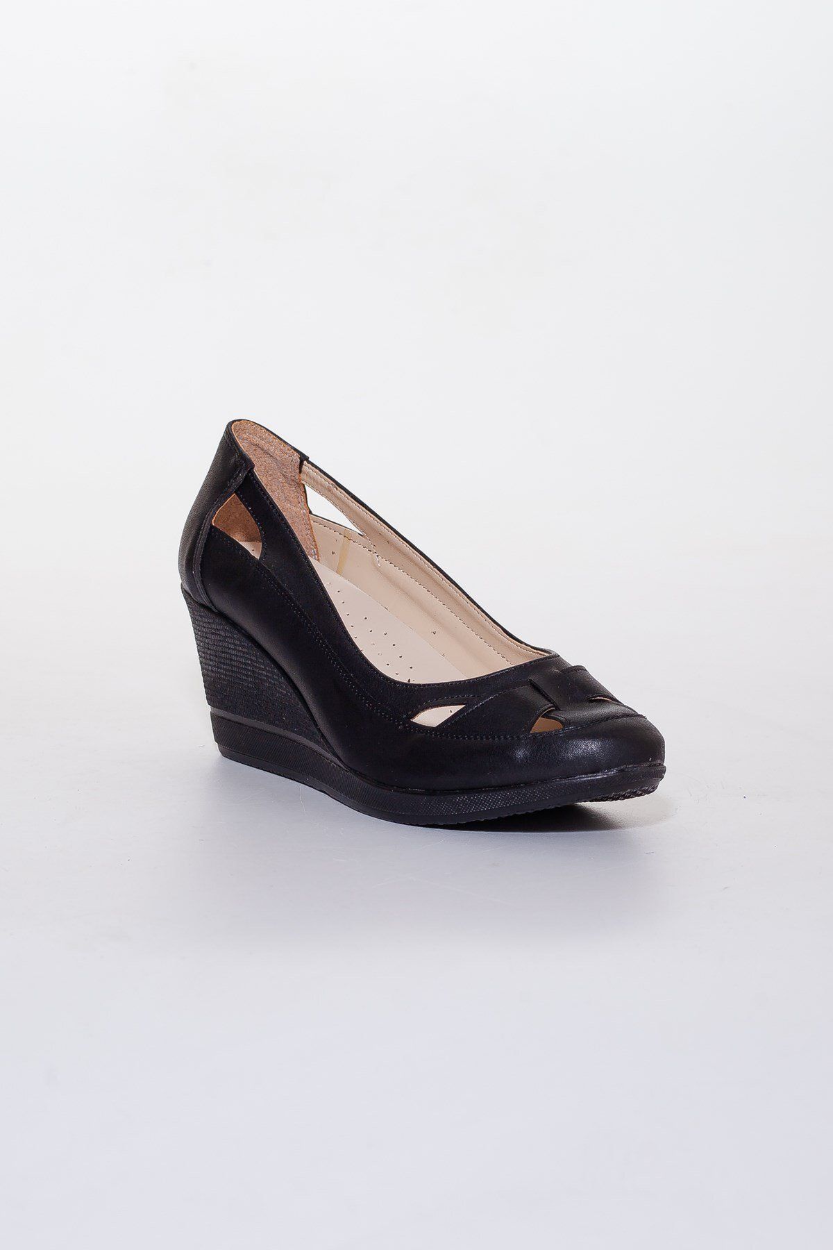 Dilimler Ayakkabı-Wedge Sole Orthopedic Black Women's Wedge Heeled Shoes 3