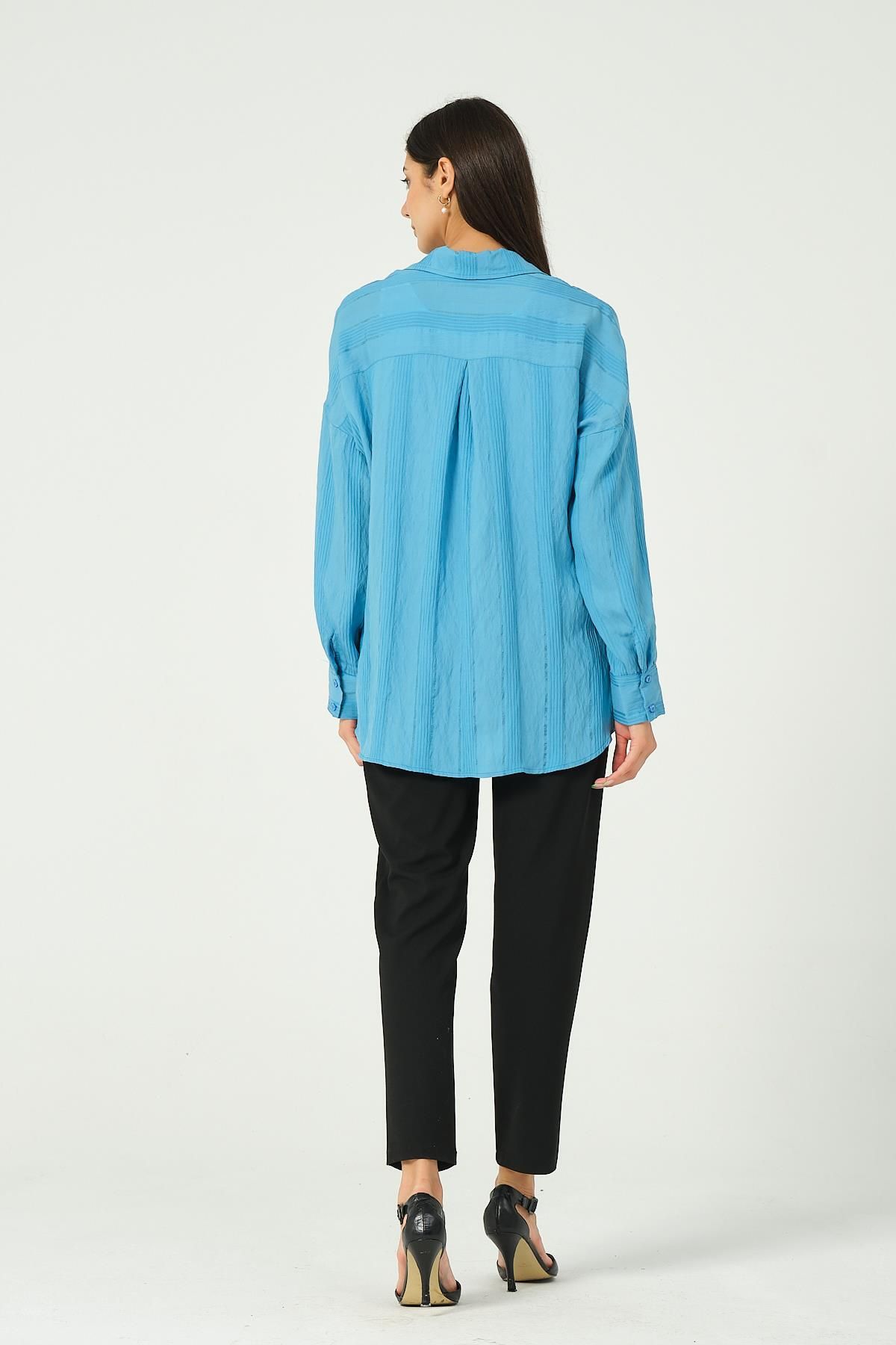 BUSA-Pregnant Front Pocketed Shirt Blue 5