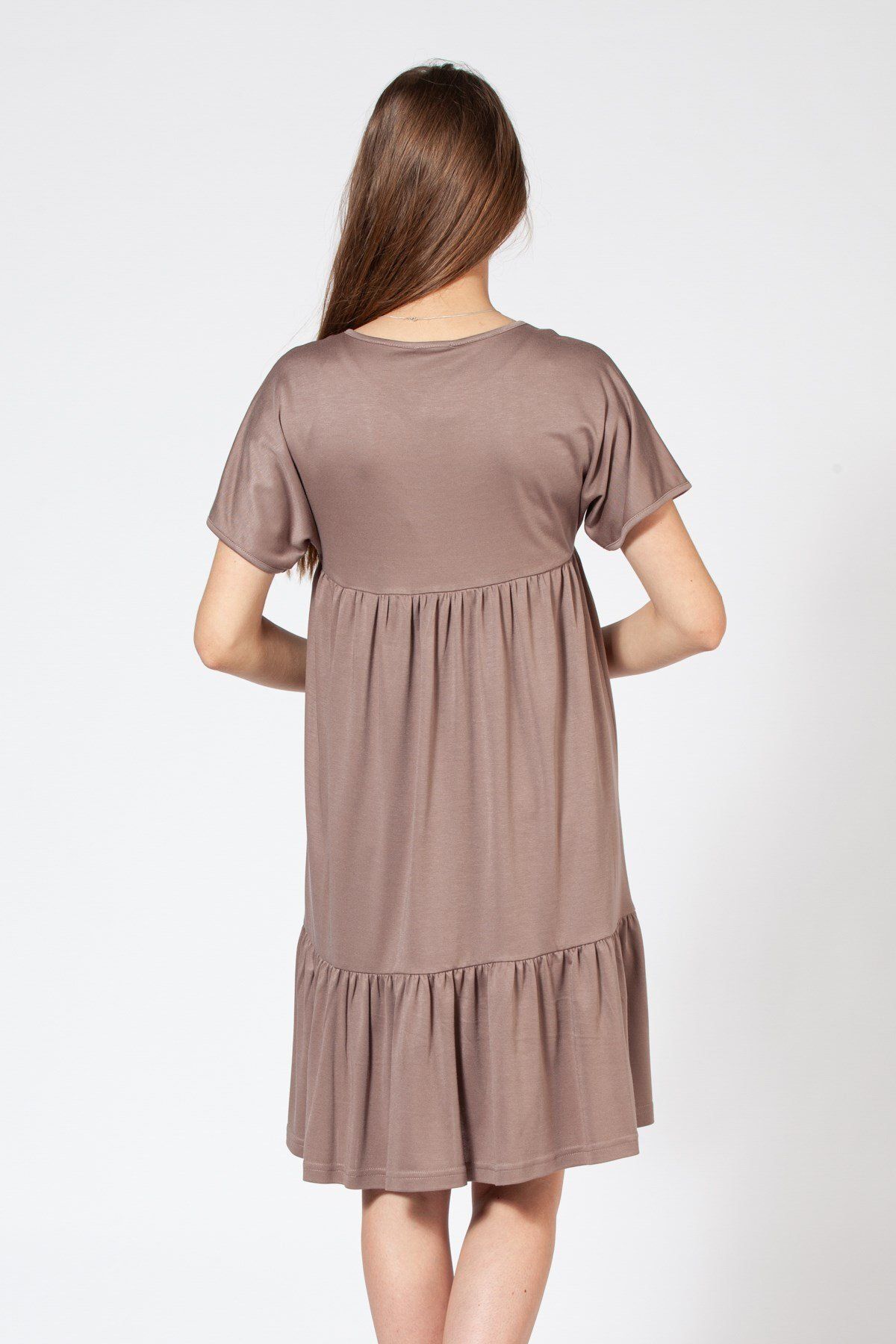 BUSA-Rochie de Maternitate Guler fustă cu fermoar Volane Rochie mânecă scurtă Mink 3