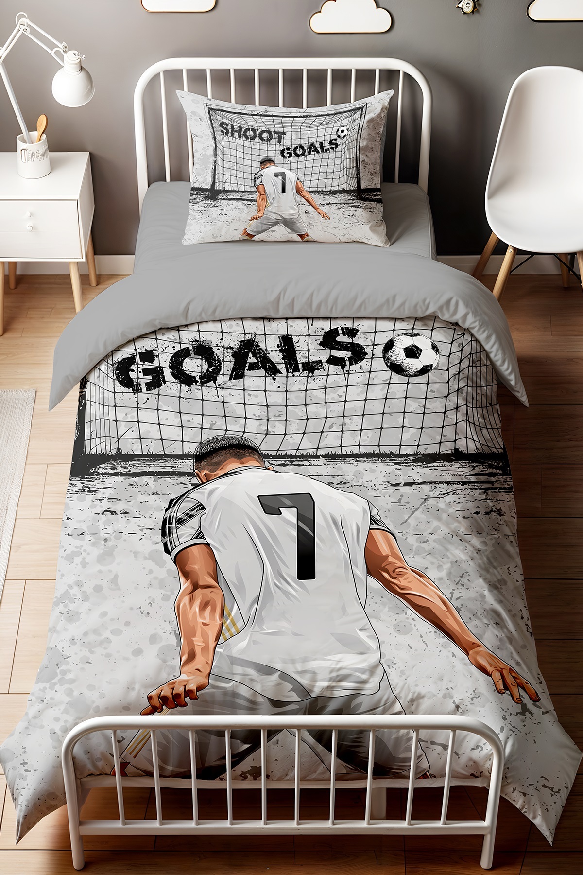 Evpanya Gri 7 Numaralı Sporcu Desenli Tek Kişilik Bebek Çocuk Nevresim Seti fotoğrafı 2 (önizleme)