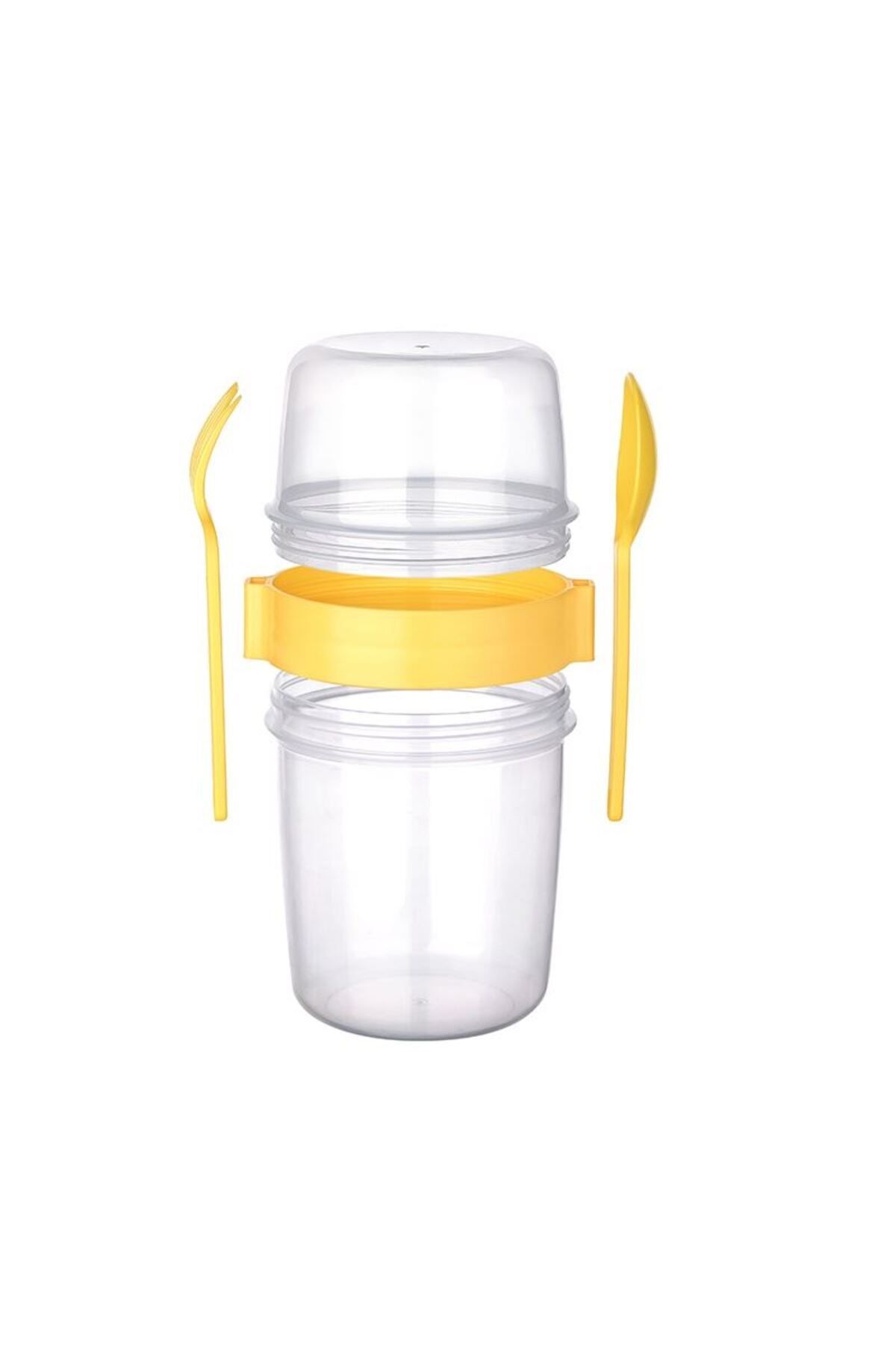 noirsecret Çift Hazneli - Çatal Kaşıklı Portatif Müsli -Atıştırmalık Kabı 800 ML