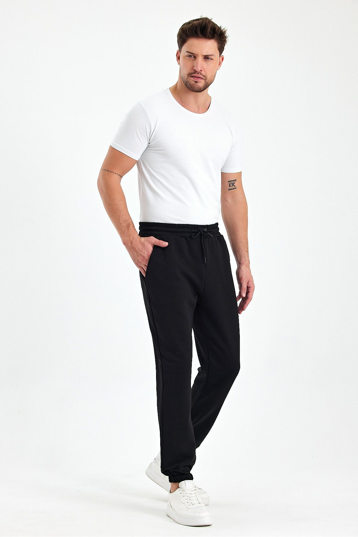 ESPİNA-Men's Diagonal 3 Thread Sweatpants with Pockets and Cord 6