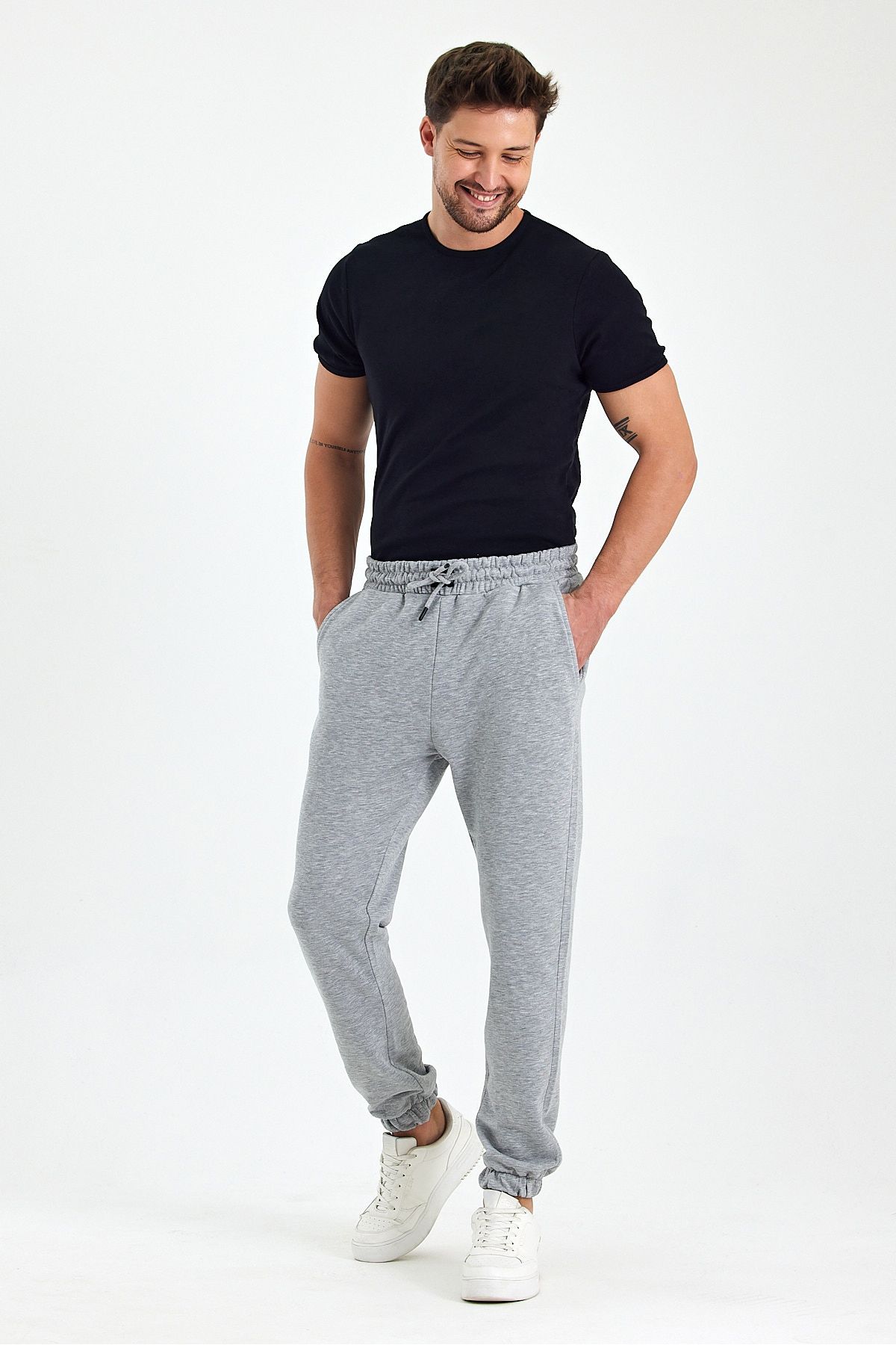ESPİNA-Men's Diagonal 3 Thread Sweatpants with Pockets and Cord 2