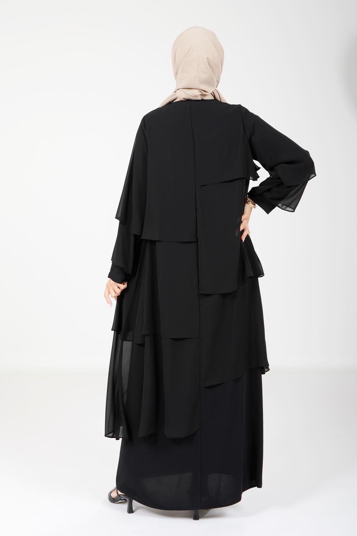 مانتو و عبای پوشیده زنانه TULLE STORE STONE DETAILS مشکی FERACE 3872 Beyza
