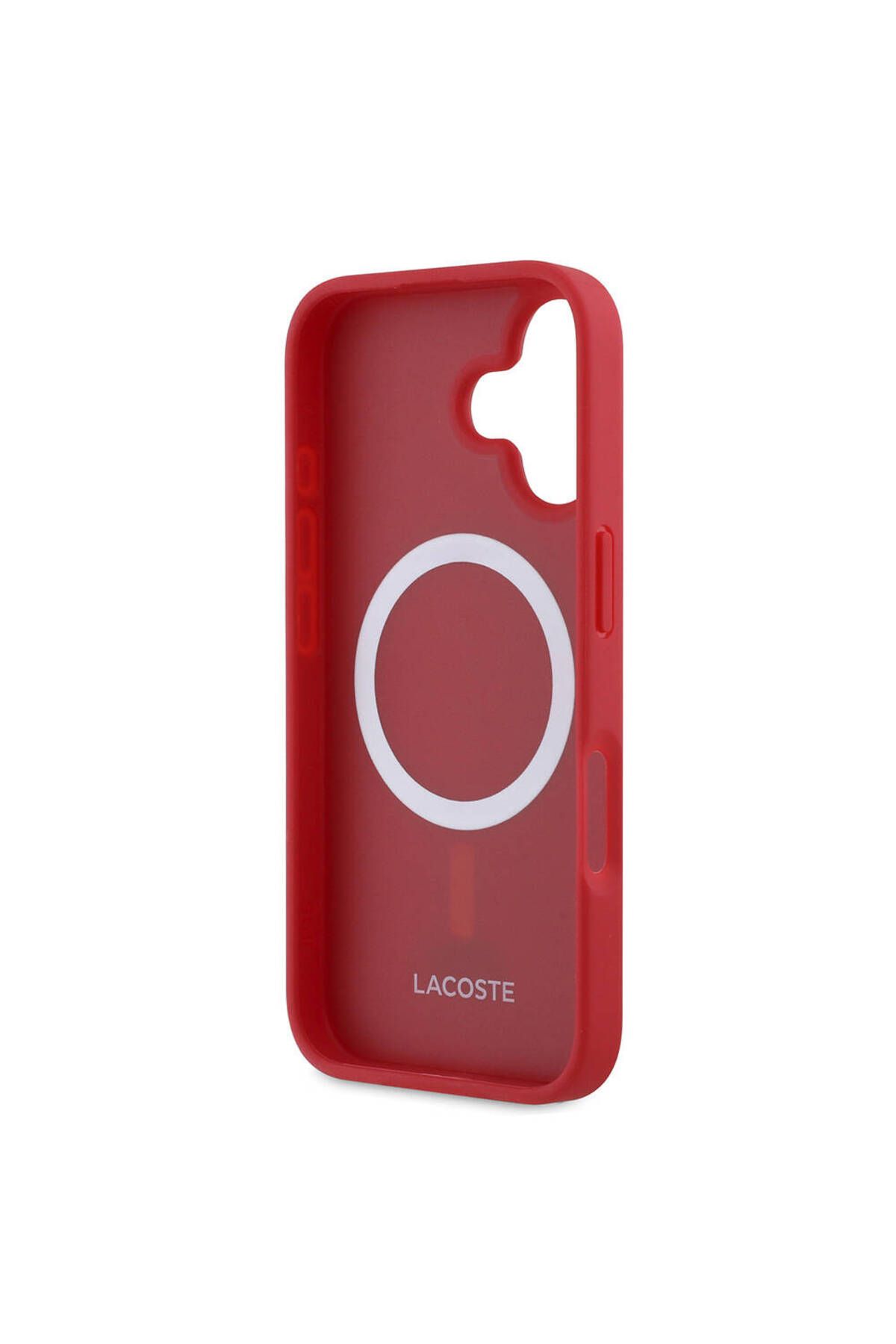 کاور و قاب IPHONE 16 PLUS سازگار مورد LACOSTE دارای مجوز PU PIKE الگوی نمادین تمساح بافندگی با قرمز Lacoste