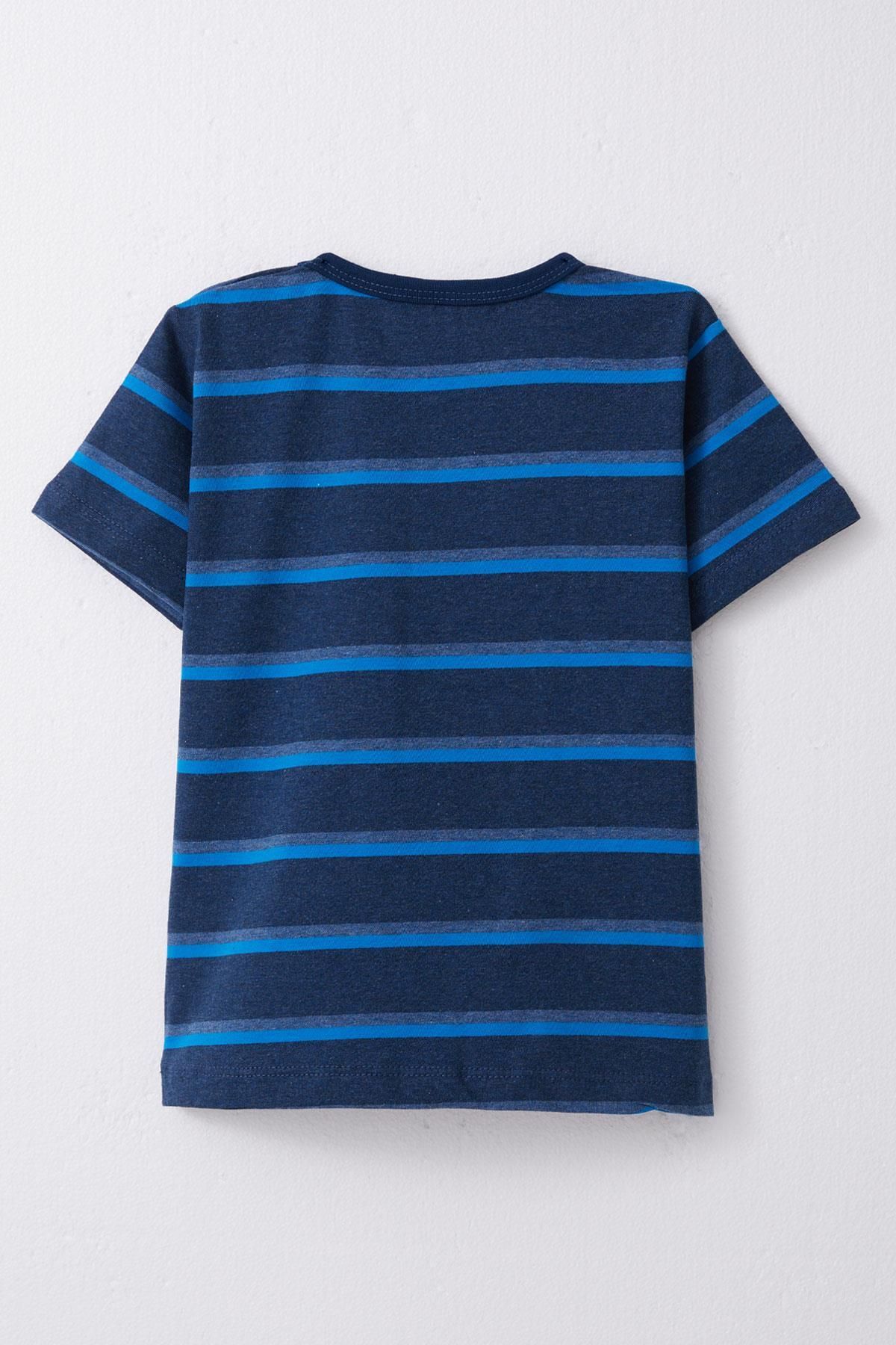 Breeze-1-4 Years Old Boy T-Shirt - Placket Striped, Navy Blue Melange 2