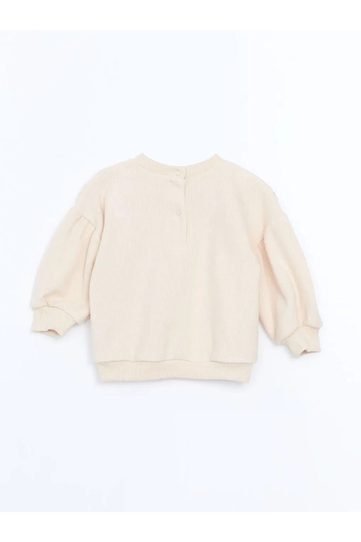 LC Waikiki-Lcw Baby Light Beige Baby Collar Long Sleeve Embroidered Baby Girl Sweatshirt and Leggings 2-Piece Set 4