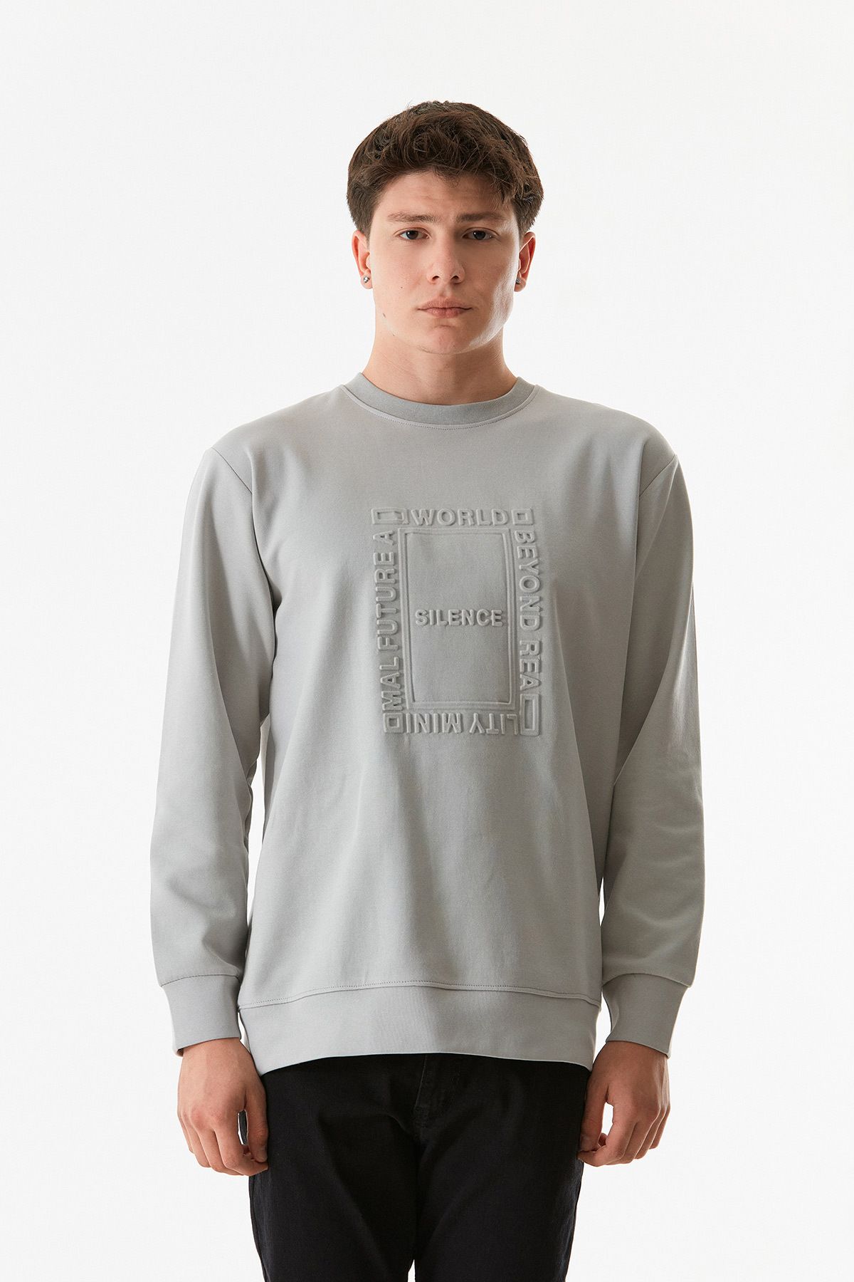 Fulla Moda-Text Embossed Crew Neck Sweatshirt 6