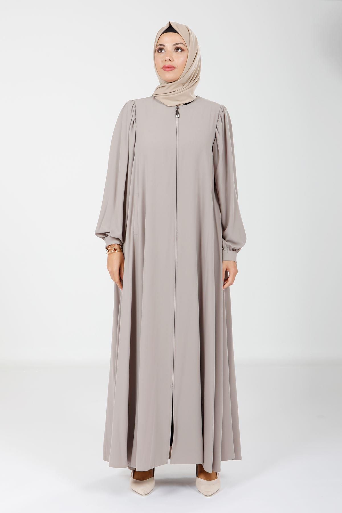 مانتو و عبای پوشیده زنانه ZIPPER SHIRRED CLASH CUT STONE FERACE 3904 Beyza