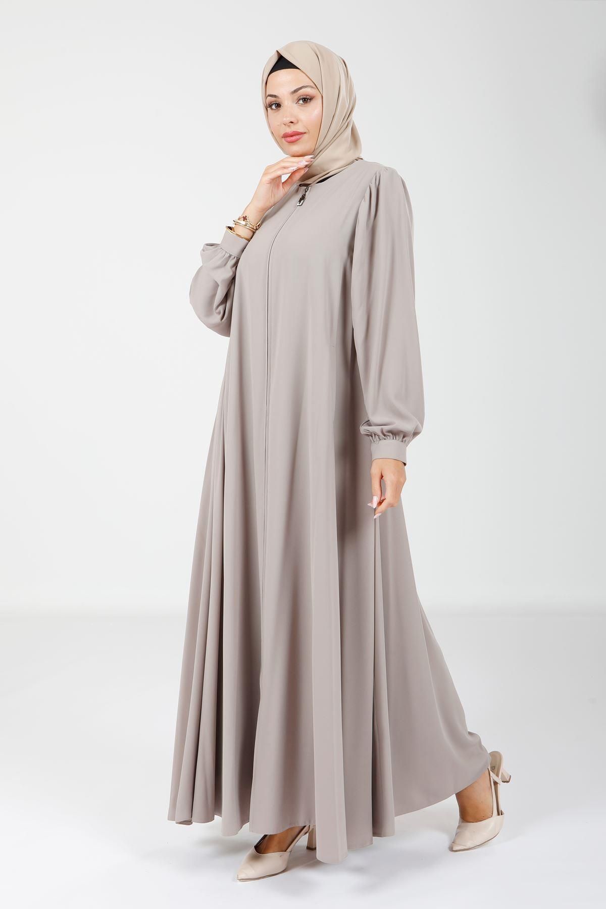 مانتو و عبای پوشیده زنانه ZIPPER SHIRRED CLASH CUT STONE FERACE 3904 Beyza