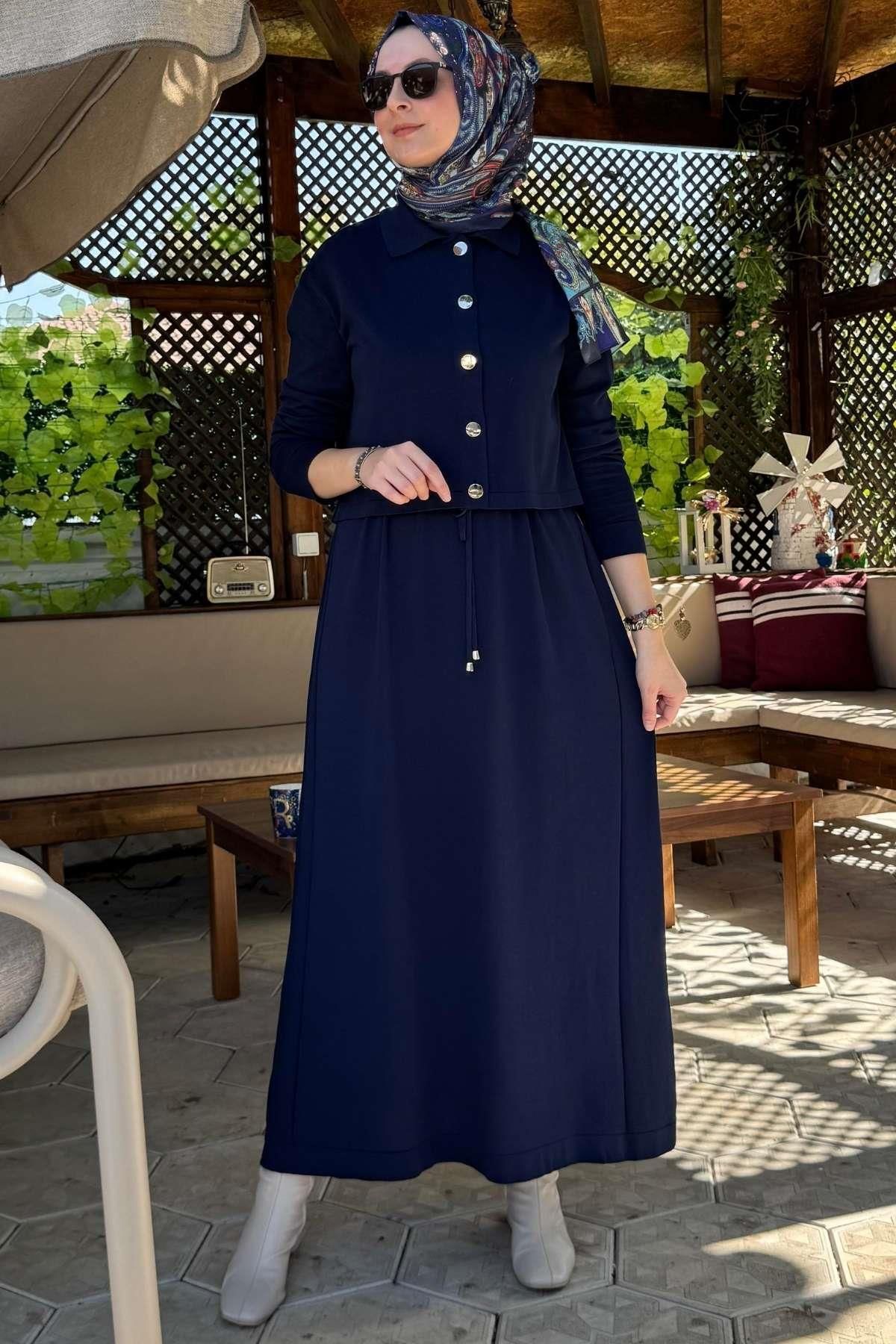 Rabia Şamlı-Navy Blue Hazal Knitwear Dress 5