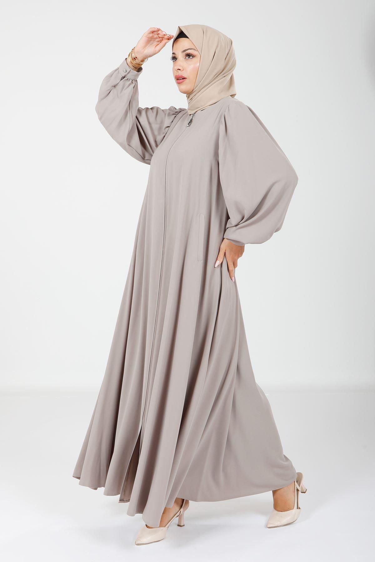 مانتو و عبای پوشیده زنانه ZIPPER SHIRRED CLASH CUT STONE FERACE 3904 Beyza