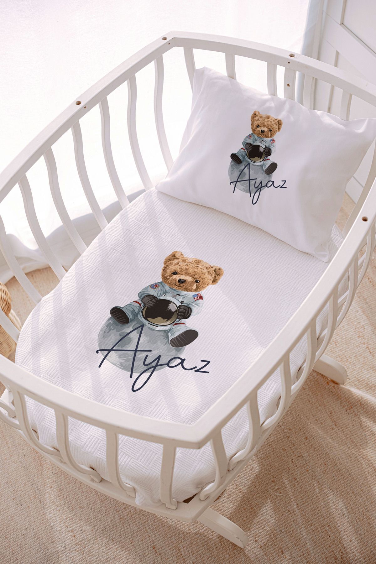 Name-Specific 70x120 Park Bed And Mother Side Quilting Set Teddy Bear