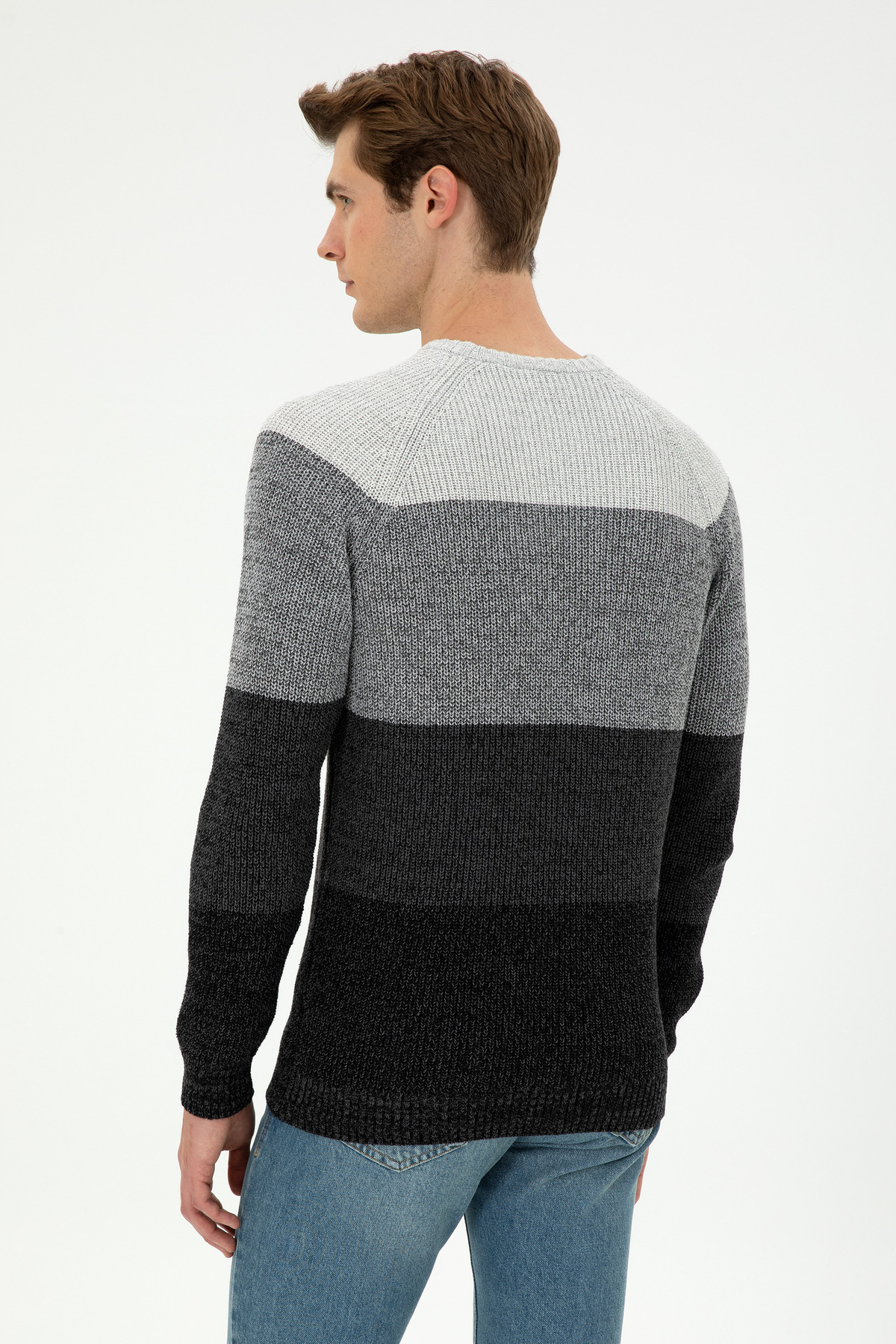 U.S. Polo Assn. Erkek Slim Fit Bisiklet Yaka Antrasit Melanj Kazak 50293017-VR081 görsel 5