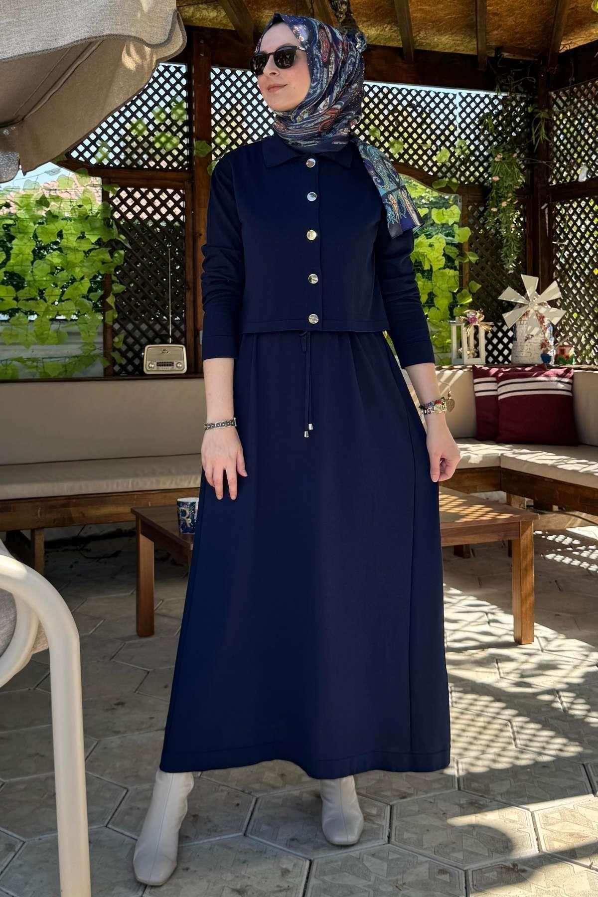 Rabia Şamlı-Navy Blue Hazal Knitwear Dress 6