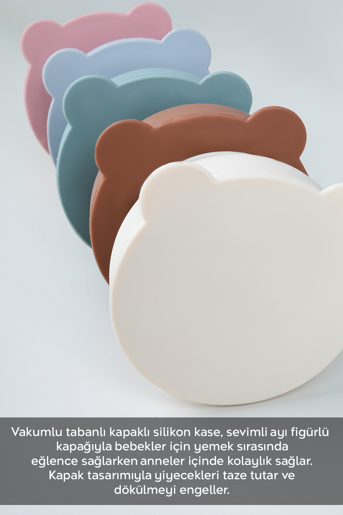 Meleni Baby 2'li Bebek Beslenme Seti - Vakumlu Silikon Kapaklı Mama Kasesi - Diş Kaşıyıcı Mama Kaşığı - Kahve fotoğrafı 5 (önizleme)