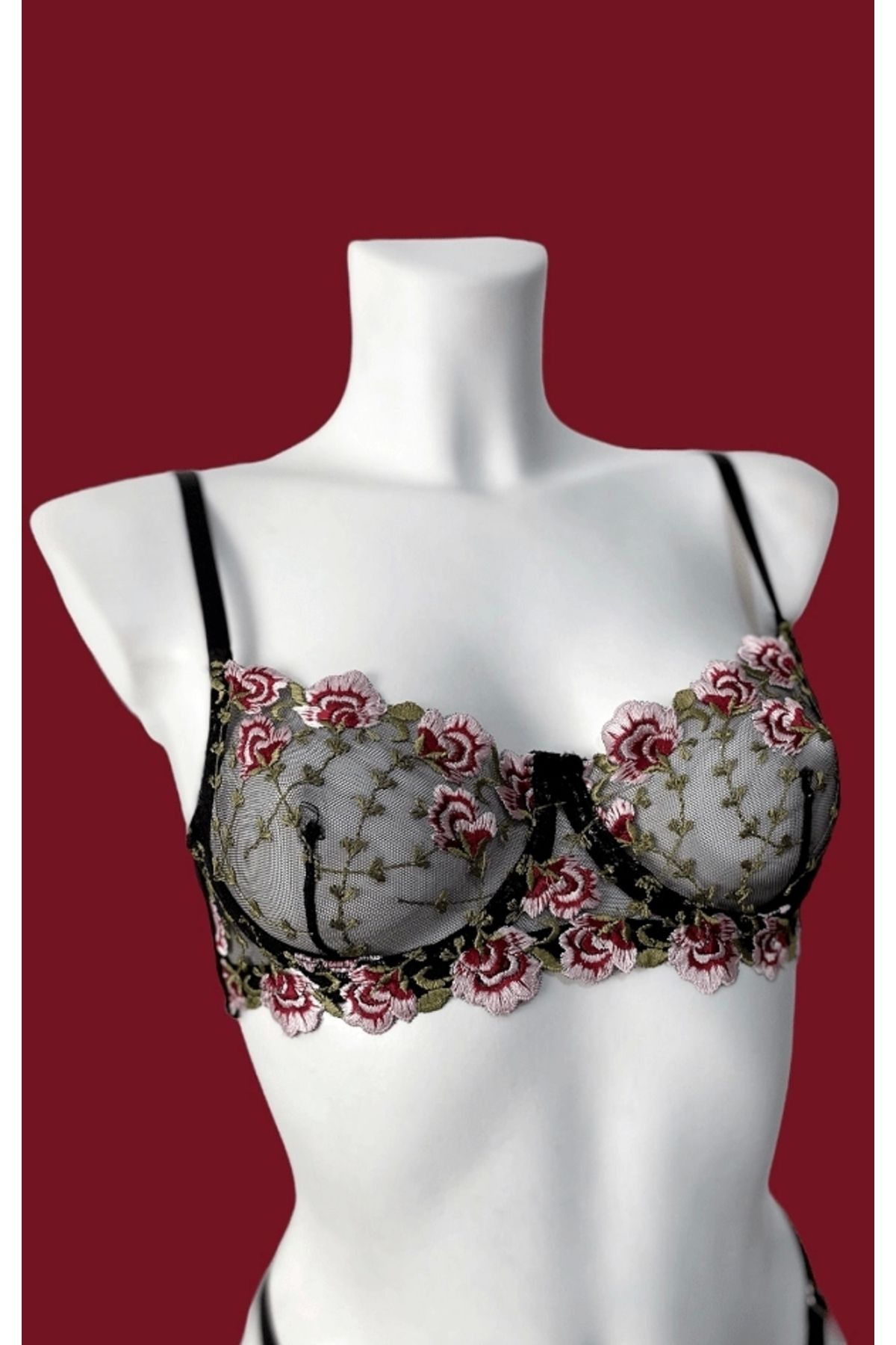 gc gece incisi-Bra and Shirt Set - Floral Embroidered 4