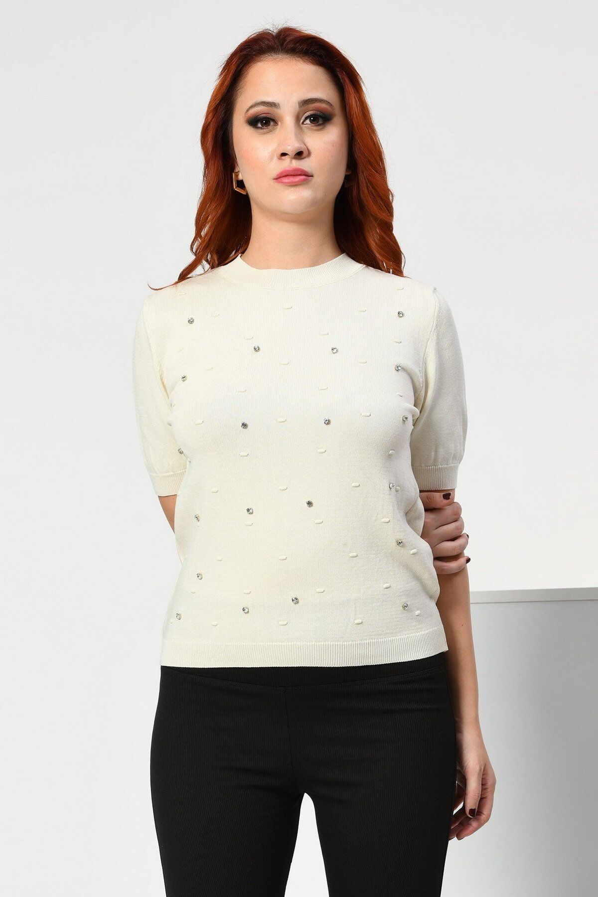 Lefon-Short Sleeve Stone Knitwear 3