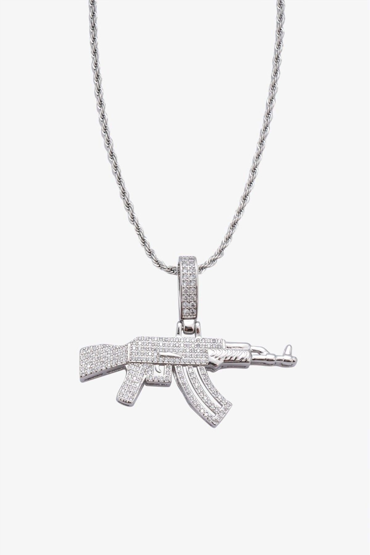 نو فوتشر-قلادة Iced Out Ak-47 1