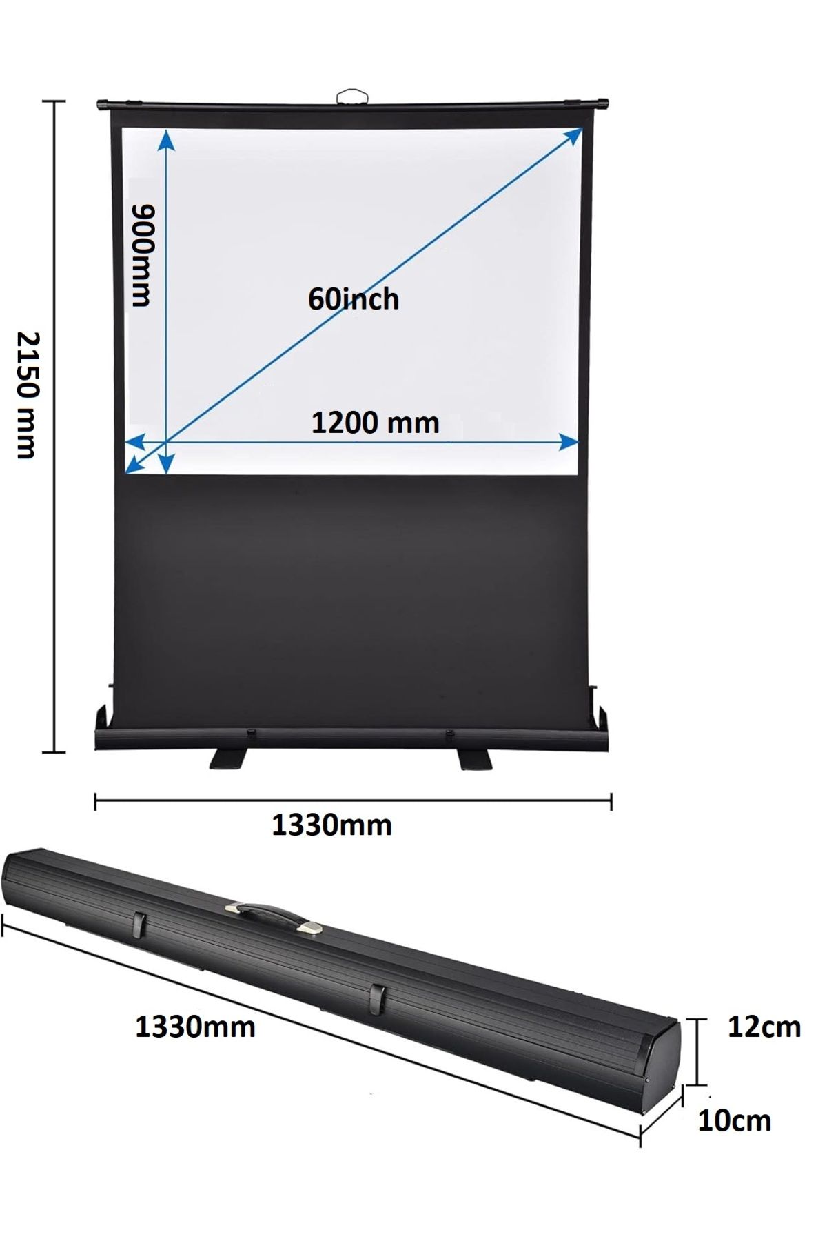 Peak 120×90 cm Taşınabilir Portatif Pull Up Floor Projeksiyon Perdesi F60