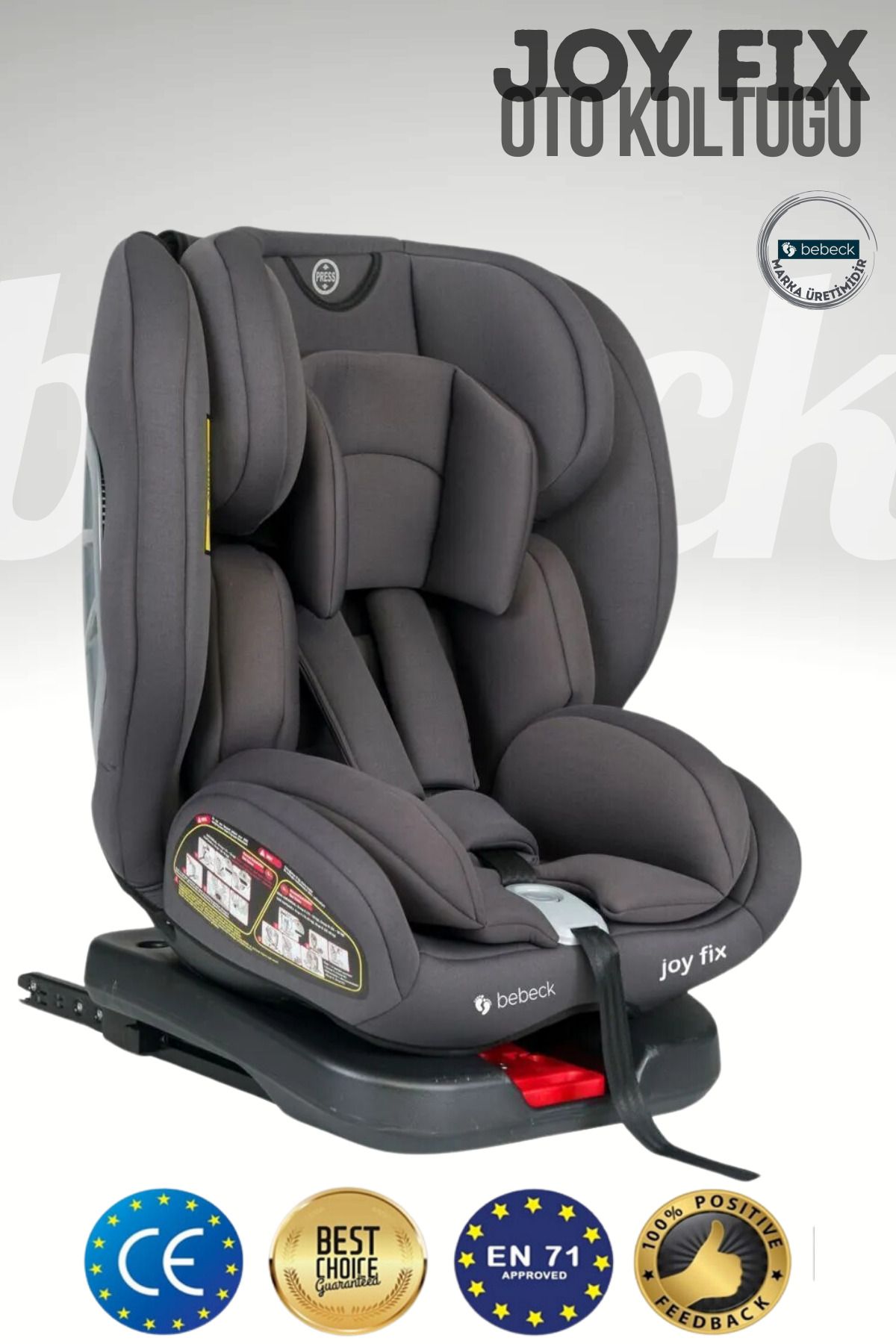 Bebeck Joy Fix 0-36 Kg 360° Dönebilen Isofix'li Oto Koltuğu Gri