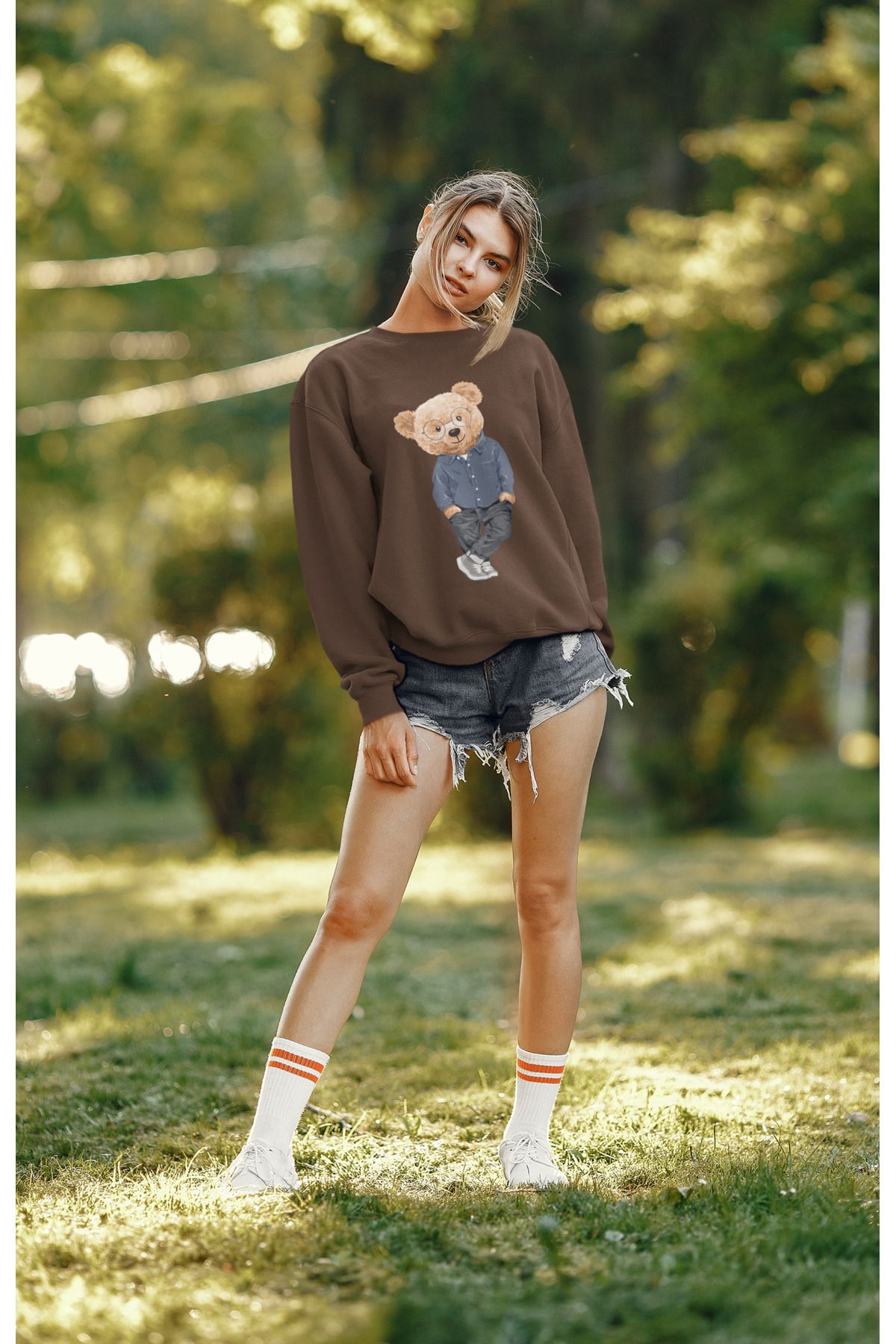 SUNFREE-Hanorac oversize unisex cu imprimeu Teddy Bear 3