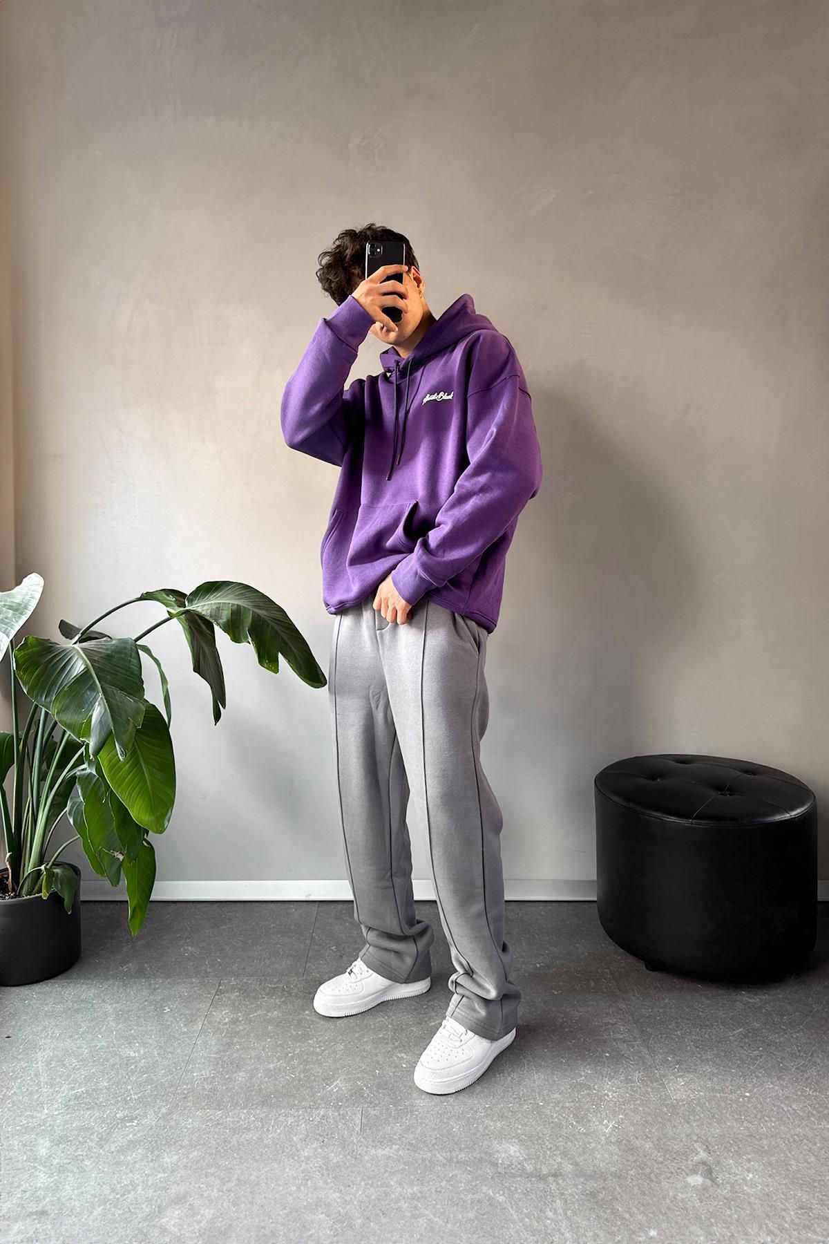 Flaw Wear-About Blank Printed Oversize Purple Hoodie 3