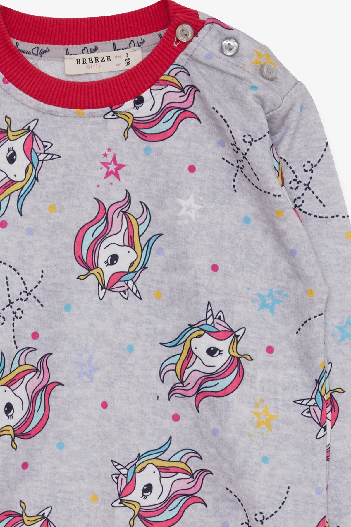 Breeze Kız Çocuk Sweatshirt Unicorn Desenli 1.5-5 Yaş, Açık Gri Melanj fotoğrafı 3 (önizleme)