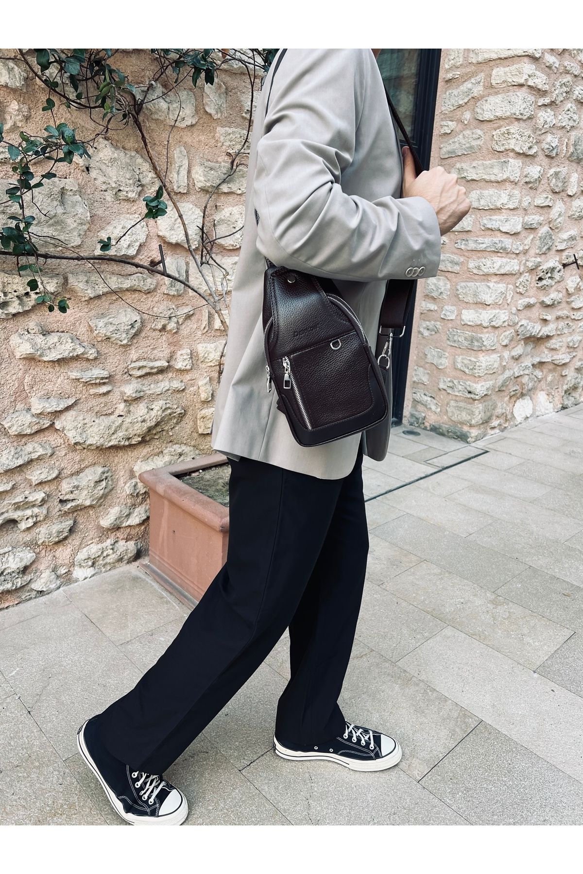 DERKON-Brown Genuine Leather Posedo Model Bodybag - Shoulder and Chest Bag 5