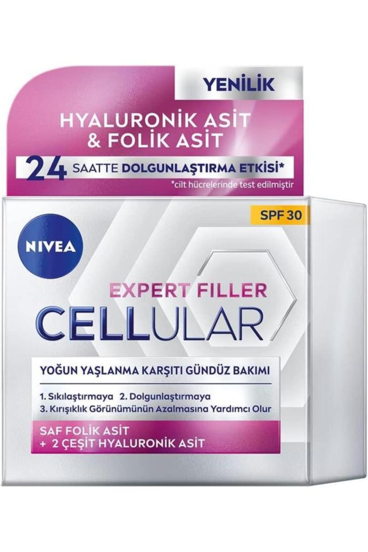 NIVEA Expert Filler Yoğun Yaşlanma Karşıtı Gündüz Bakım Kremi 50ml, SPF30 Güneş Koruması, Hyaluronik Asit