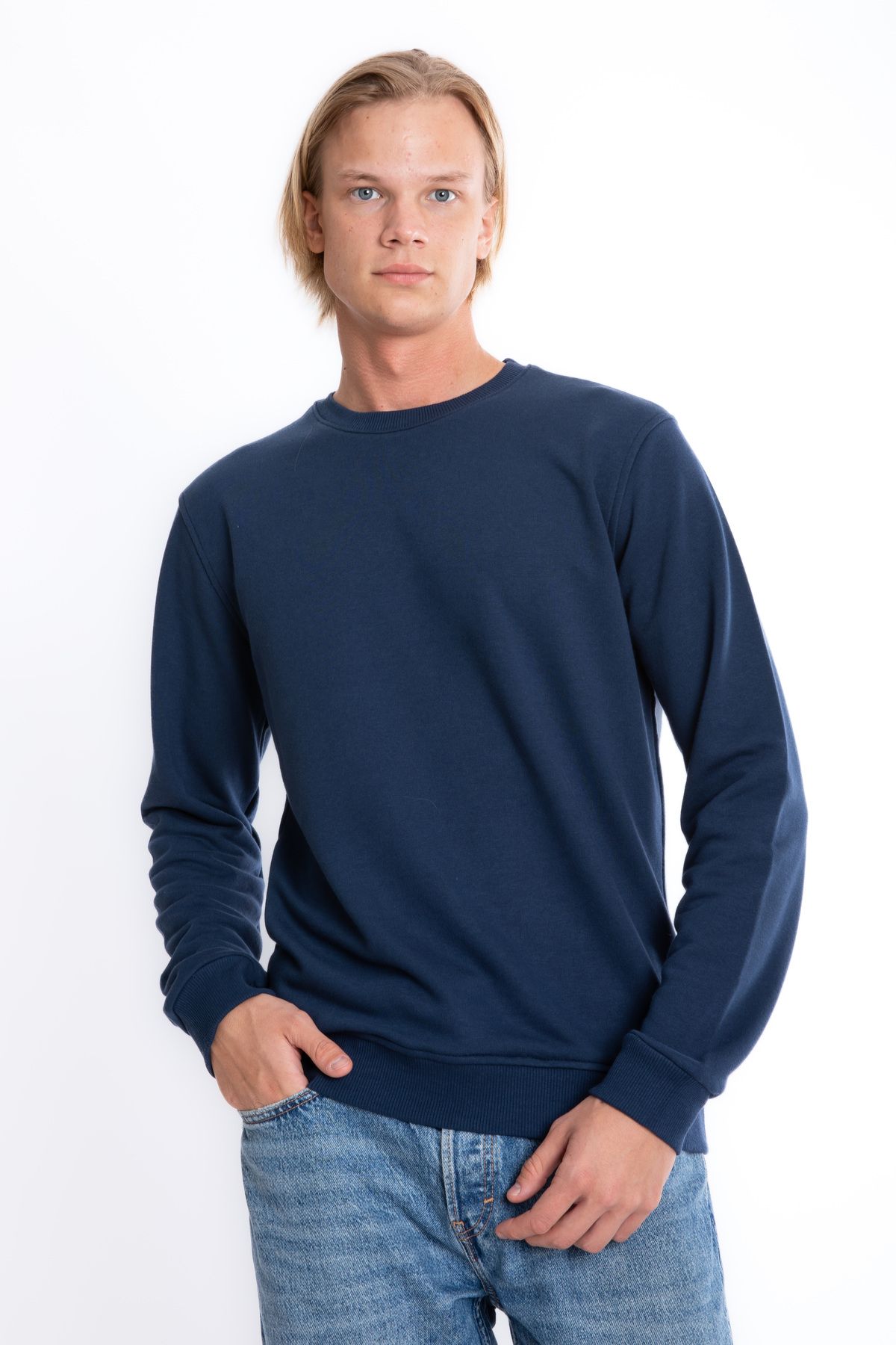 Giyimod Erkek LACİVERT Bisiklet Yaka 3 iplik Şardonsuz Polarsız SweatshirtS-205