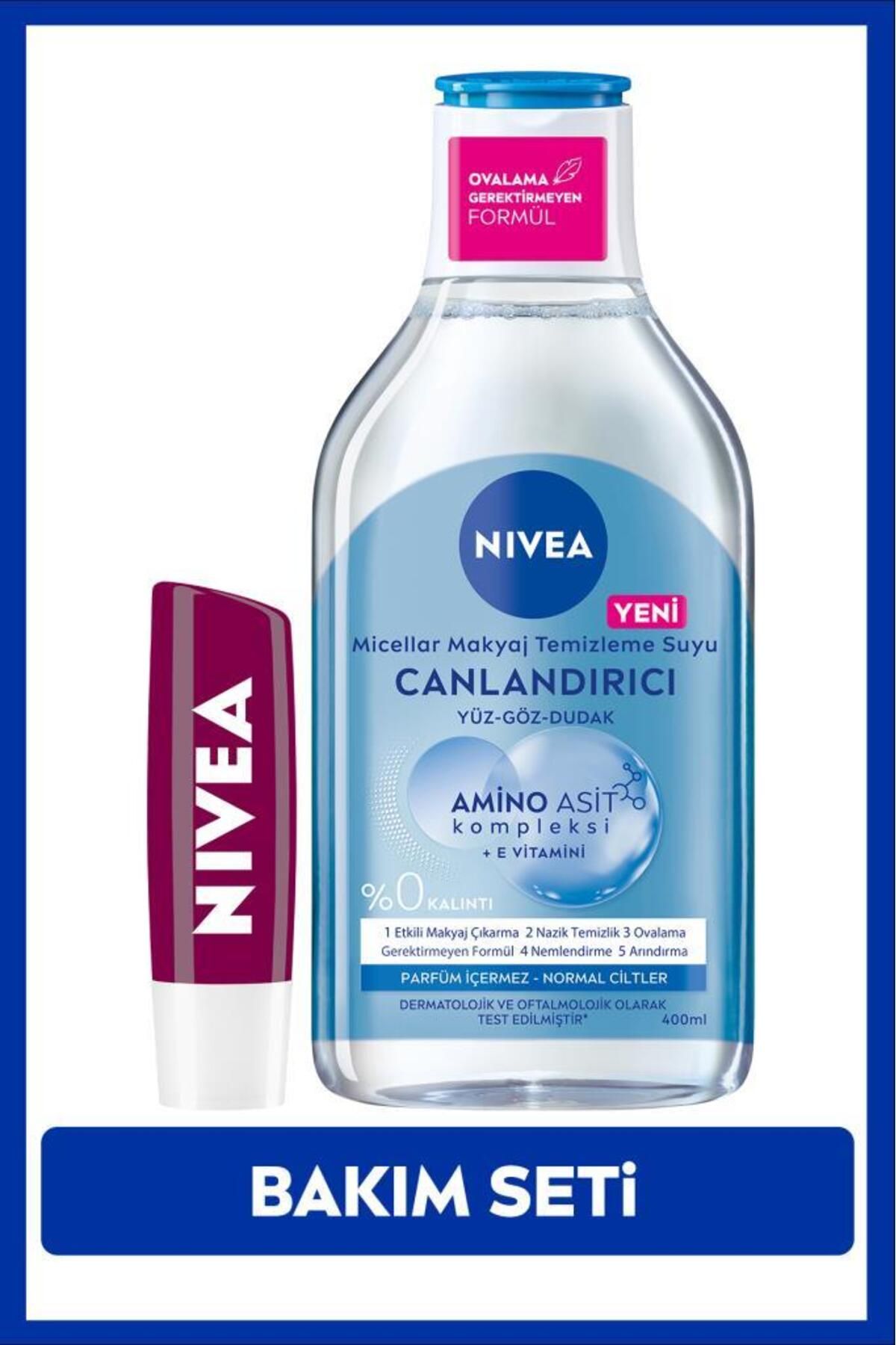 NIVEA Micellar Makyaj Temizleme Suyu 400ml, Böğürtlen Dudak Bakım Kremi