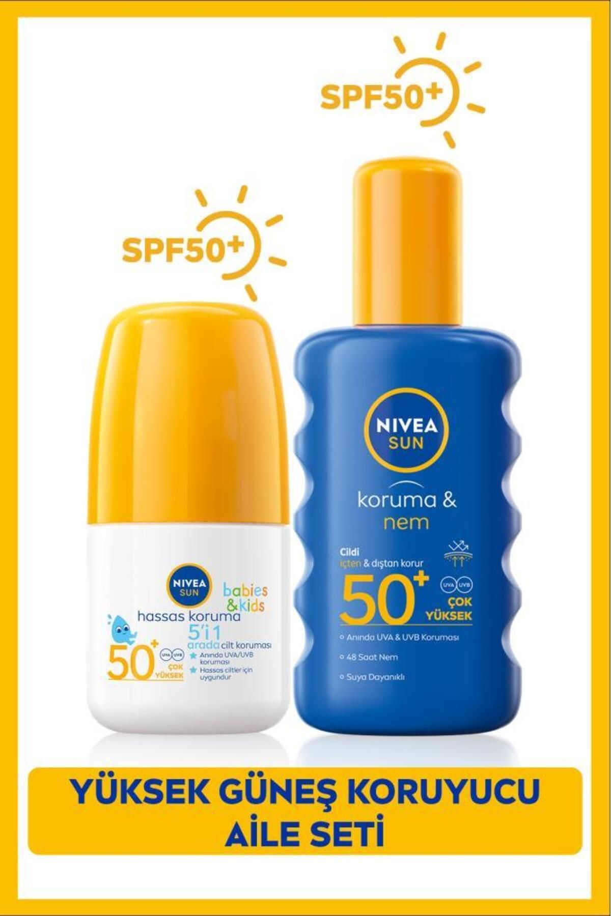 NIVEA Sun Çocuklar Için Hassas Güneş Koruyucu Roll-on Spf50 50ml, Yüksek Güneş Koruyucu Vücut Spreyi 200ml