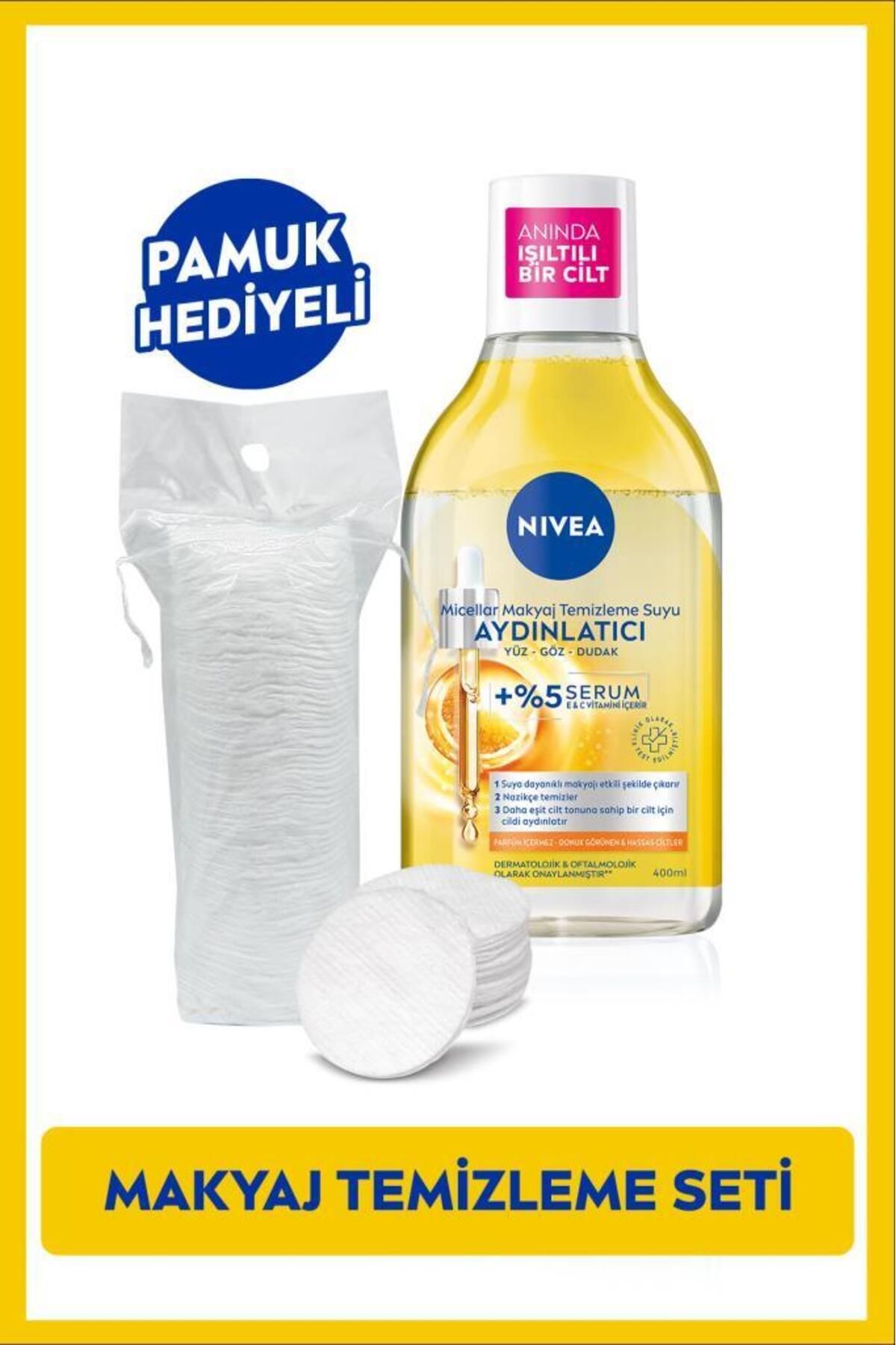 NIVEA Aydınlatıcı Serum Içerikli Micellar Makyaj Temizleme Suyu 400ml, Pamuk Hediyeli