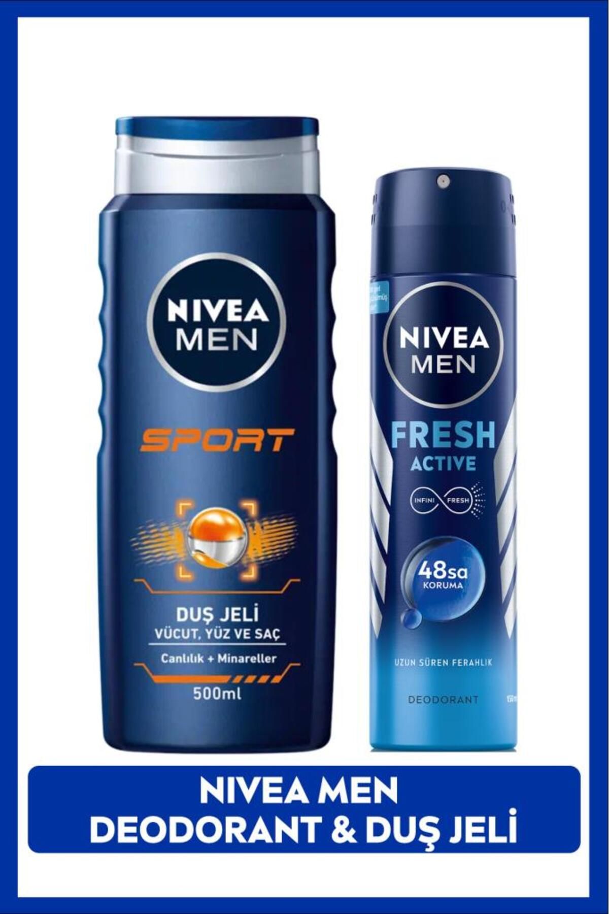 NIVEA Fresh Actıve Erkek Deodorant Sprey 150 ml Duş Jeli Sport 500 ml Avantajlı Paket