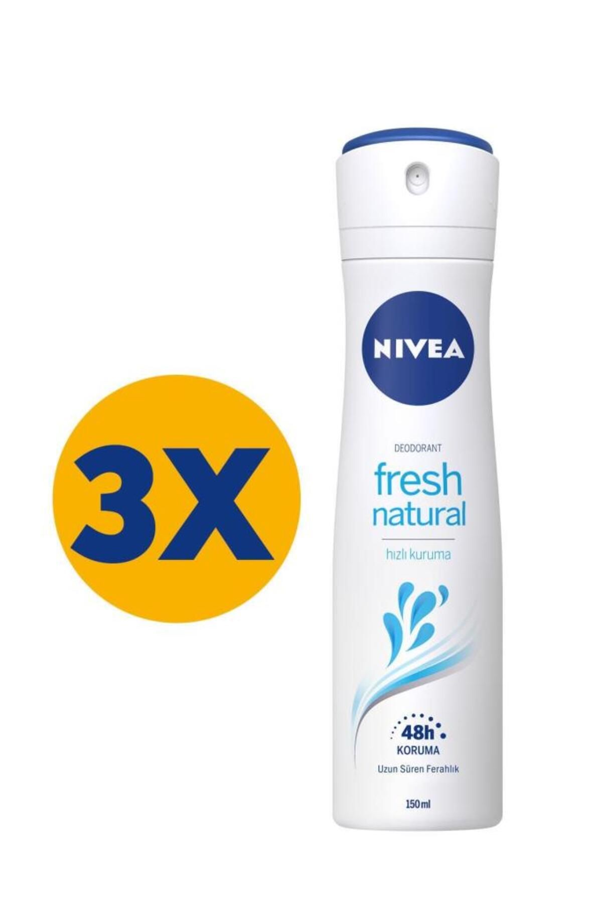 NIVEA Kadın Sprey Deodorant Fresh Natural 150ml, Ter Kokusuna Karşı 48 Saat Koruma, Okyanus Özleri, X3Adet