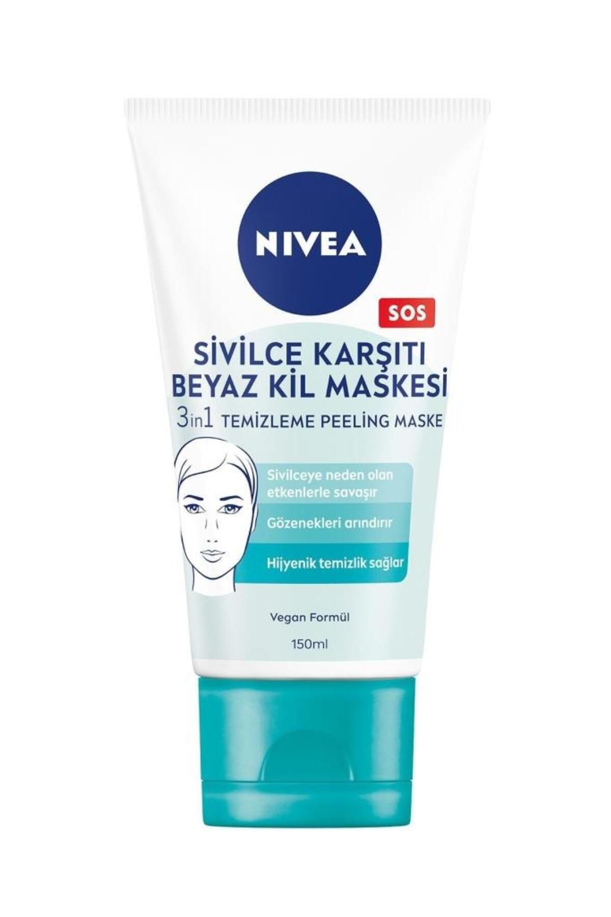 NIVEA-3 في 1 قناع الطين الأبيض المضاد لحب الشباب 150 مل، تنظيف، تقشير، قناع، تنقية المسام 2