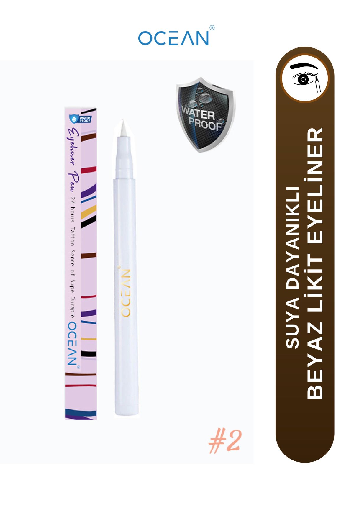 Ocean Beyaz Eyeliner, Likit Kalem Eyeliner, Suya Dayanıklı, Yoğun Pigmentli