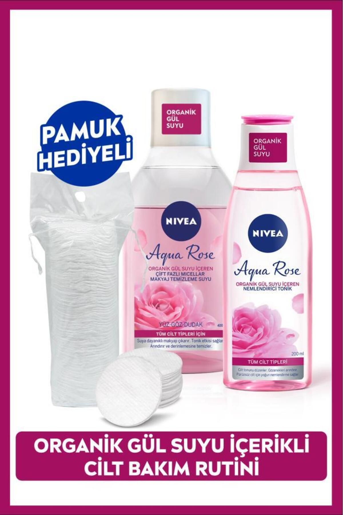 NIVEA Aqua Rose Çift Fazlı Micellar Makyaj Temizleme Suyu 400ml Ve Nemlendirici Tonik 200ml