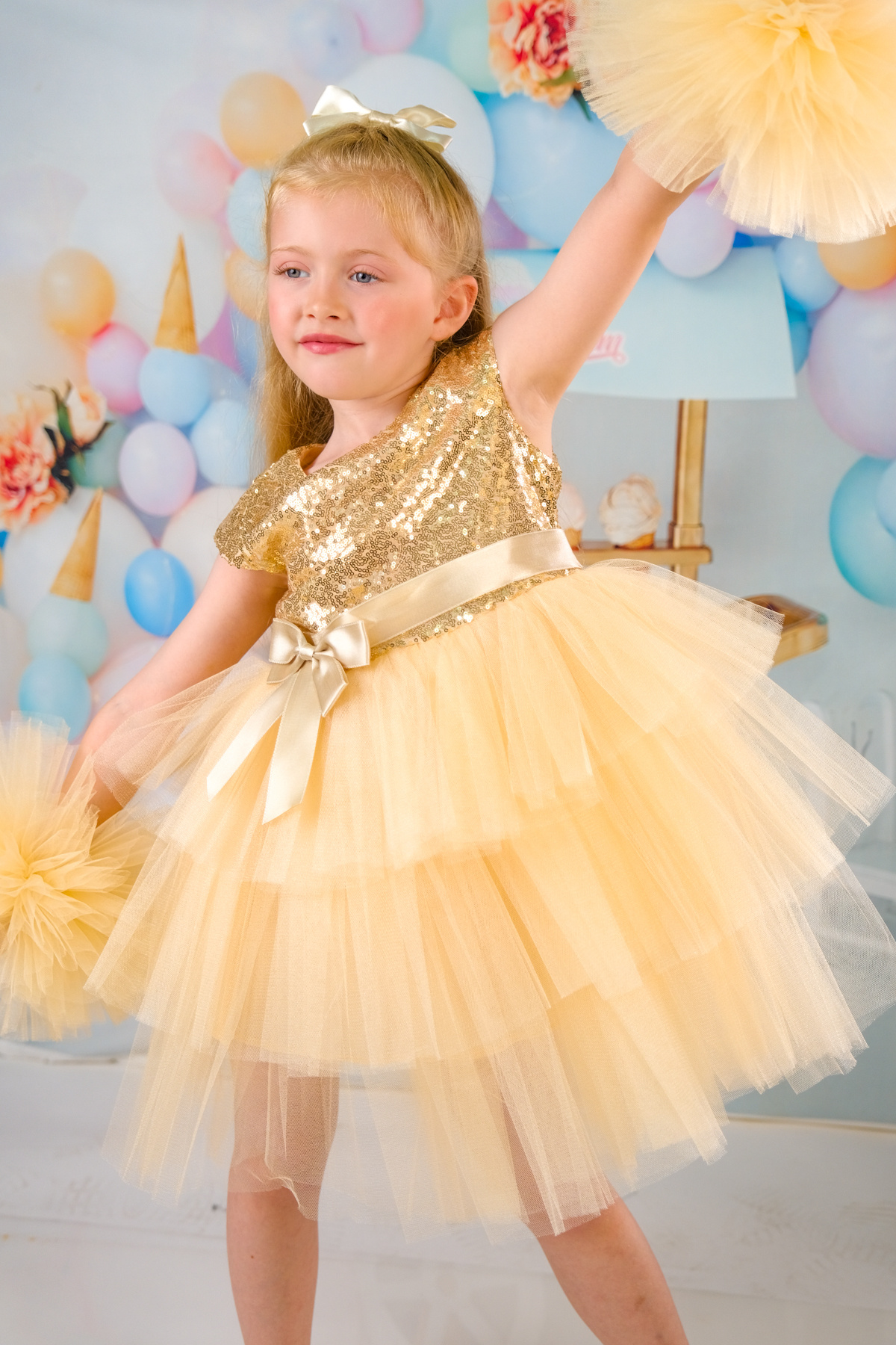 Sevimlice Kids-Girl's Pompom Sleeves Buckle Evening Dress Birthday Dress 8